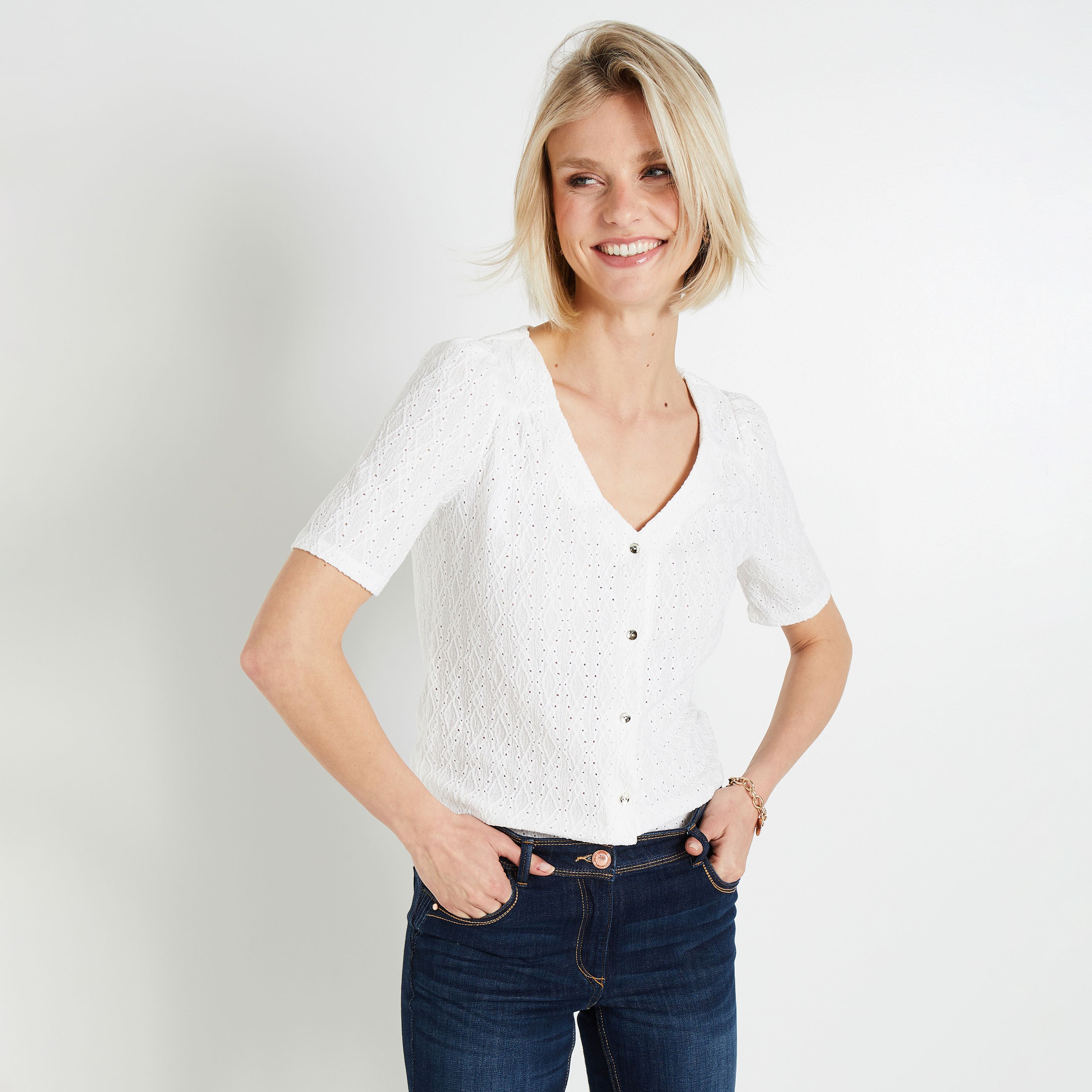 Tshirt maille ajour&eacute;e femme