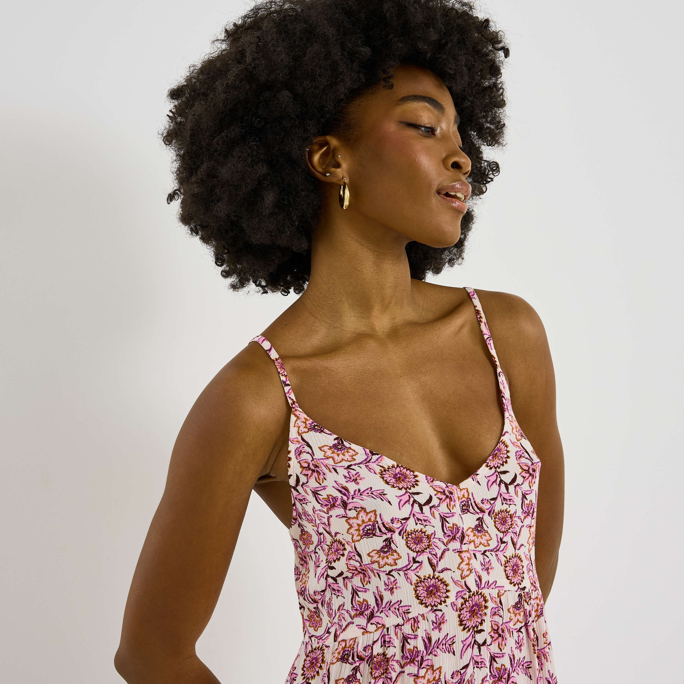 Robe courte imprim&eacute;e fines bretelles 