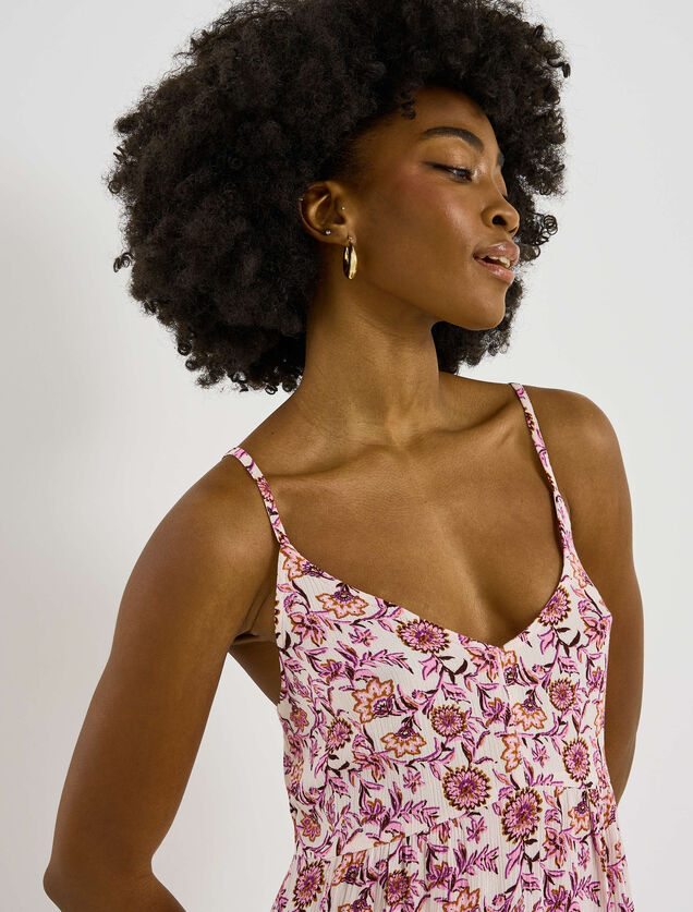 Robe courte imprim&eacute;e fines bretelles 