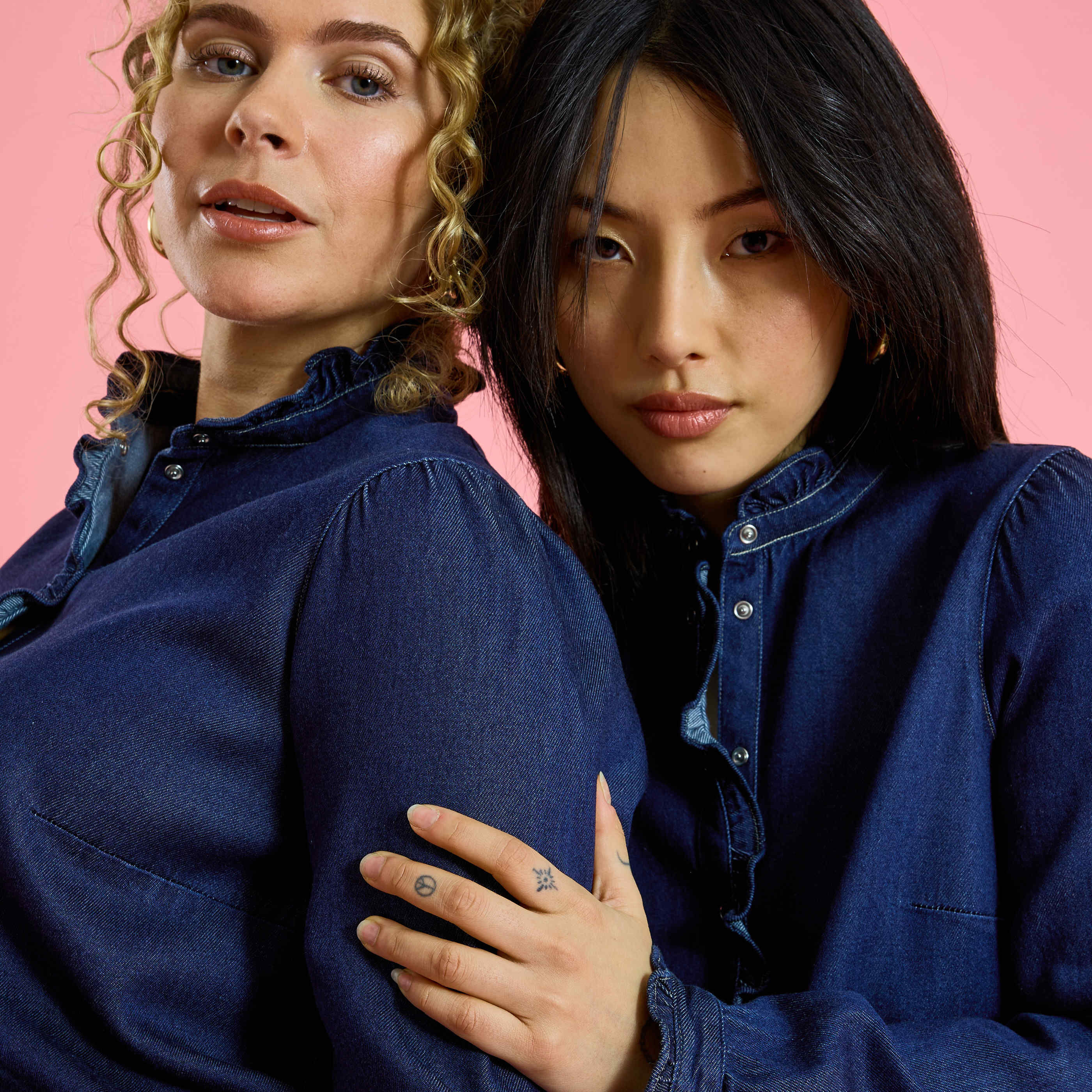 Chemise en denim &agrave; volants femme