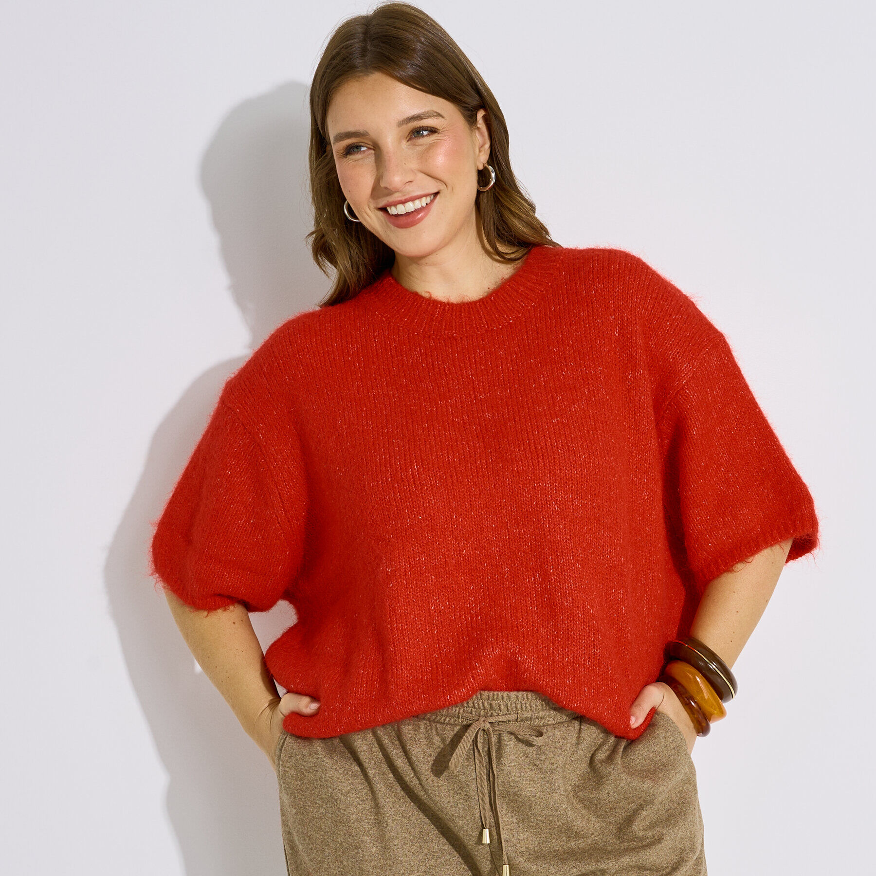 Pull manches courtes col rond femme