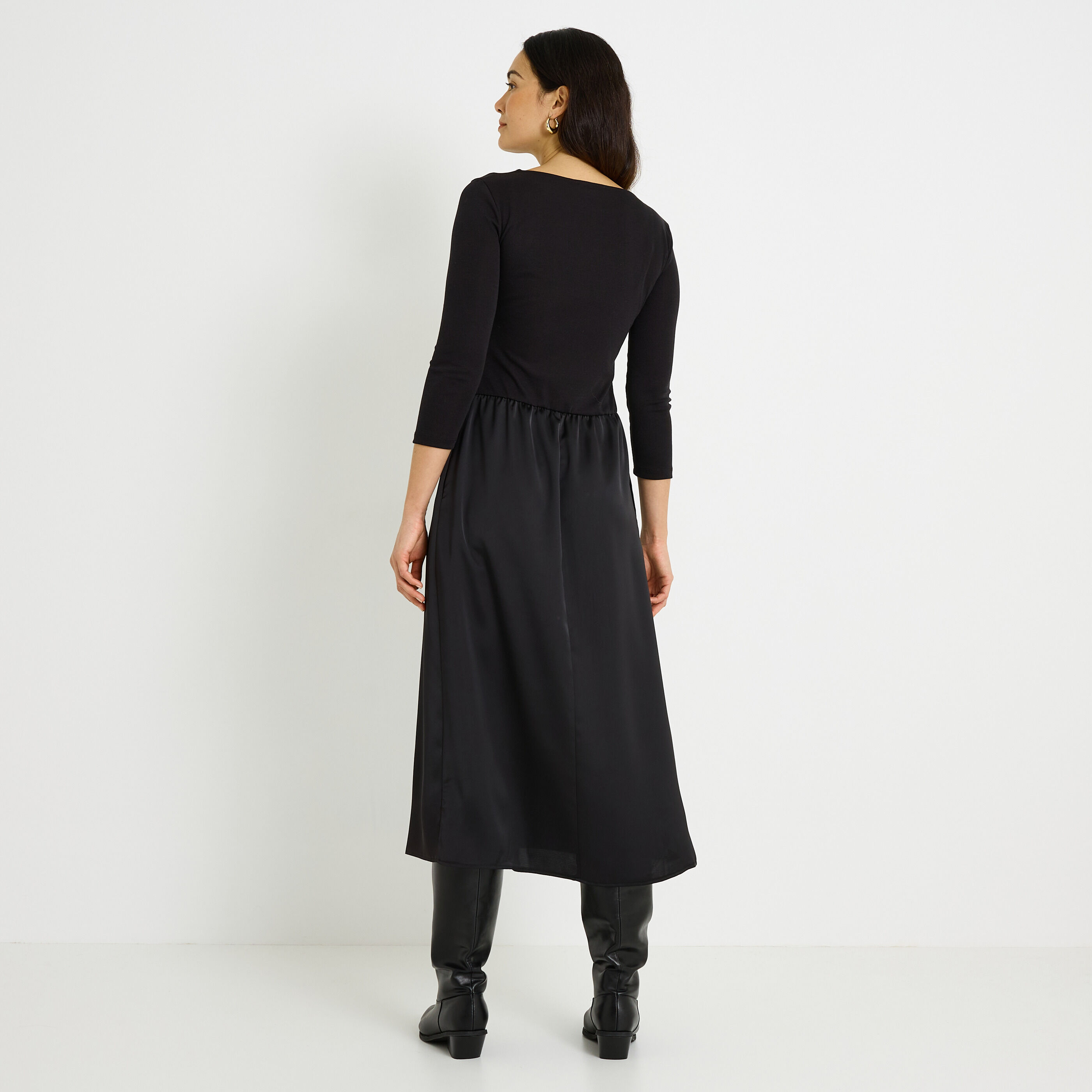 Robe longue bi-mati&egrave;re femme