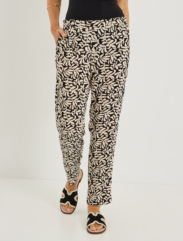 Pantalon fluide imprim&eacute; v&eacute;g&eacute;tal femme