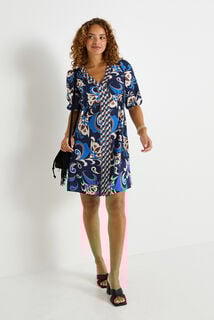 Robe courte imprimée col V 
