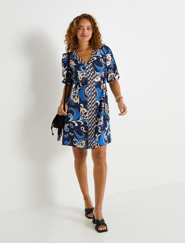 Robe courte imprimée col V 