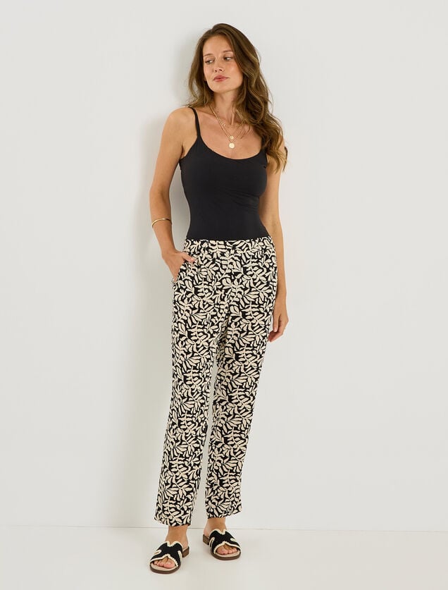 Pantalon fluide imprim&eacute; v&eacute;g&eacute;tal femme