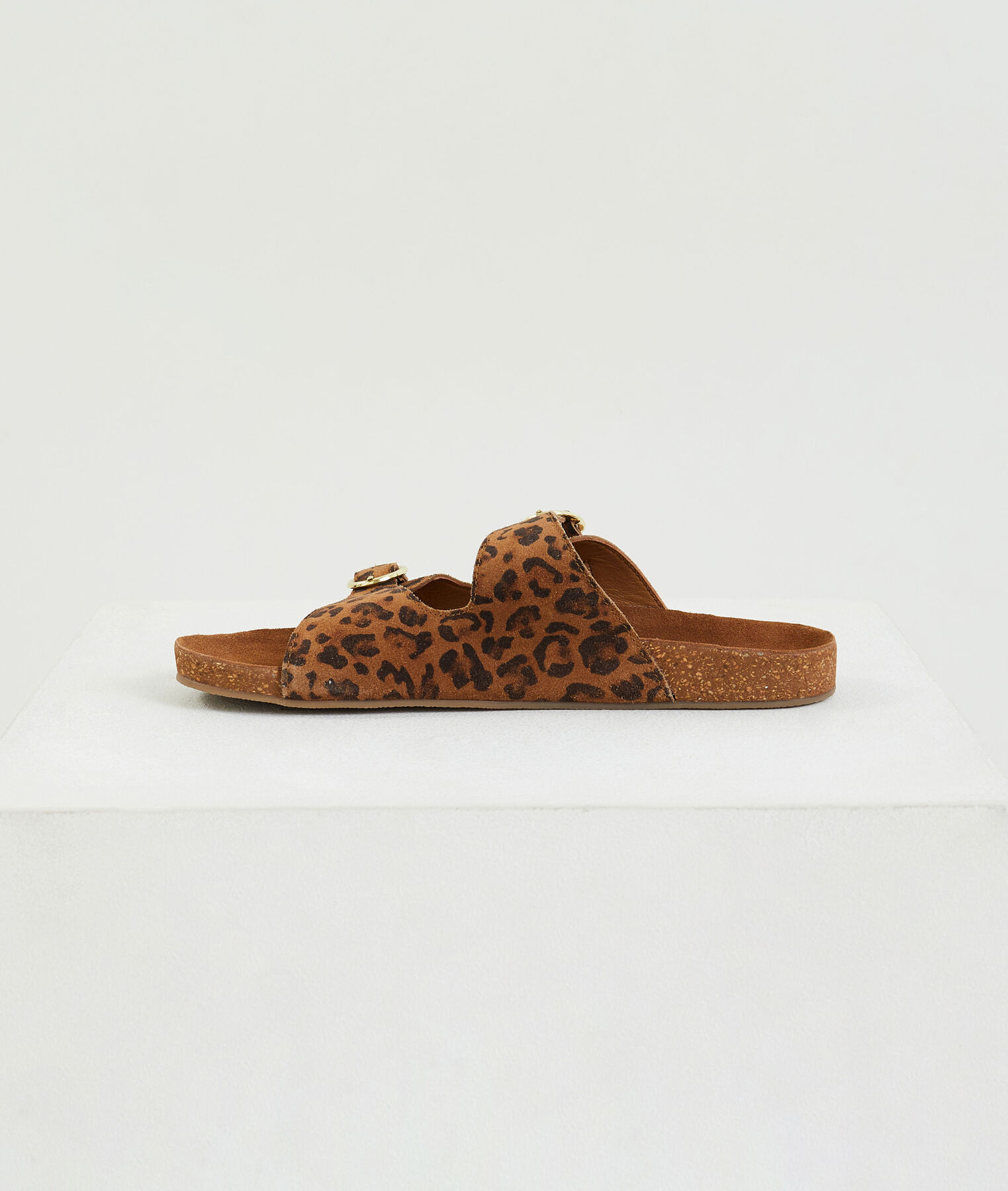 Mule léopard croûte de cuir femme
