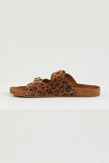 Mule léopard croûte de cuir femme
