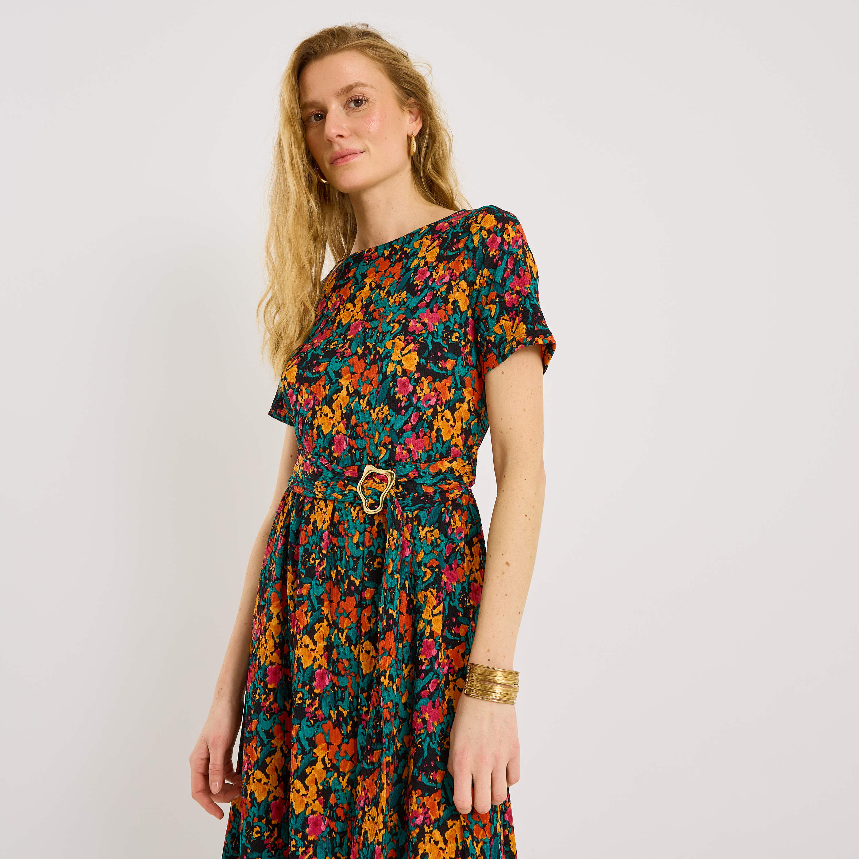 Robe longue en maille imprim&eacute;e