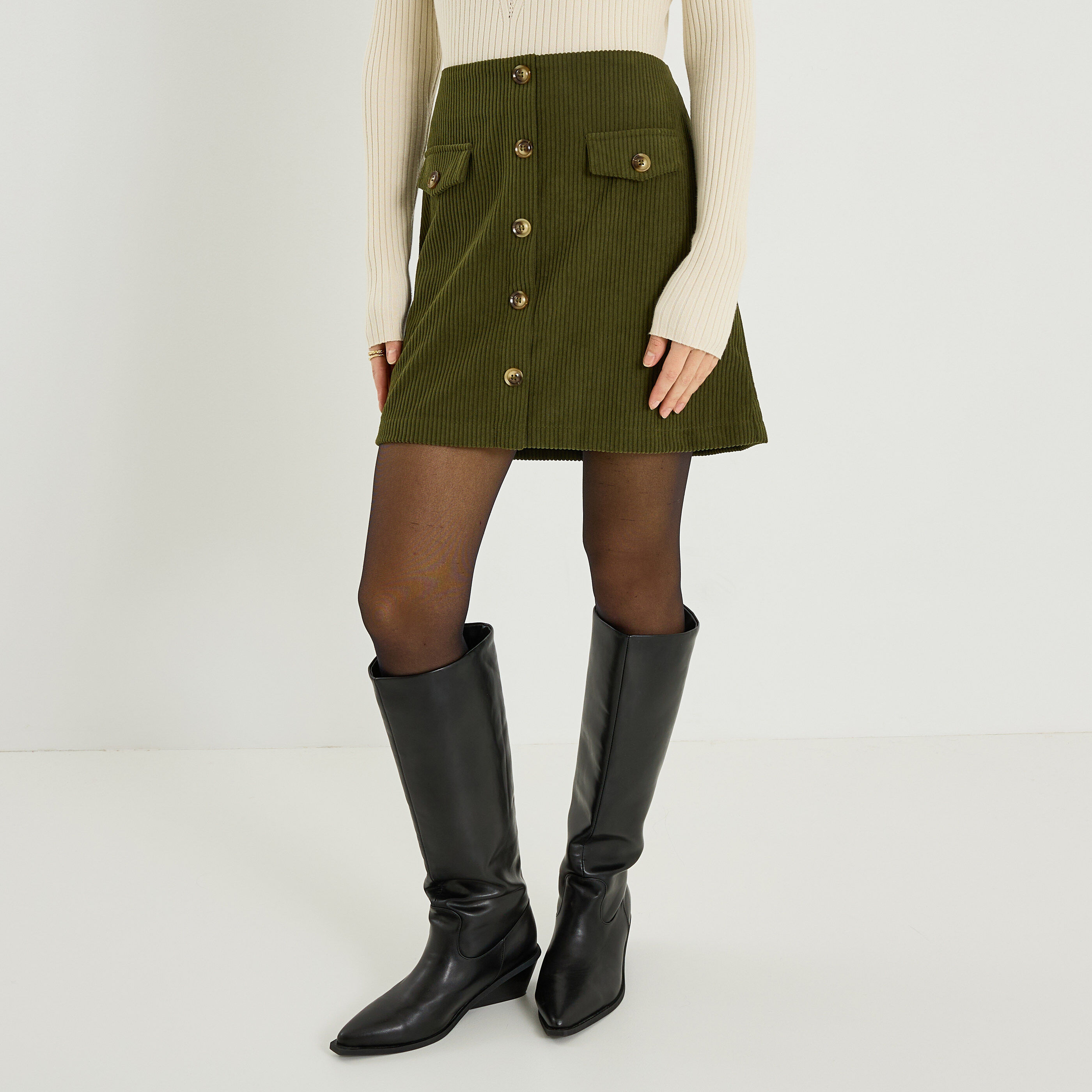 Jupe trap&egrave;ze en velours