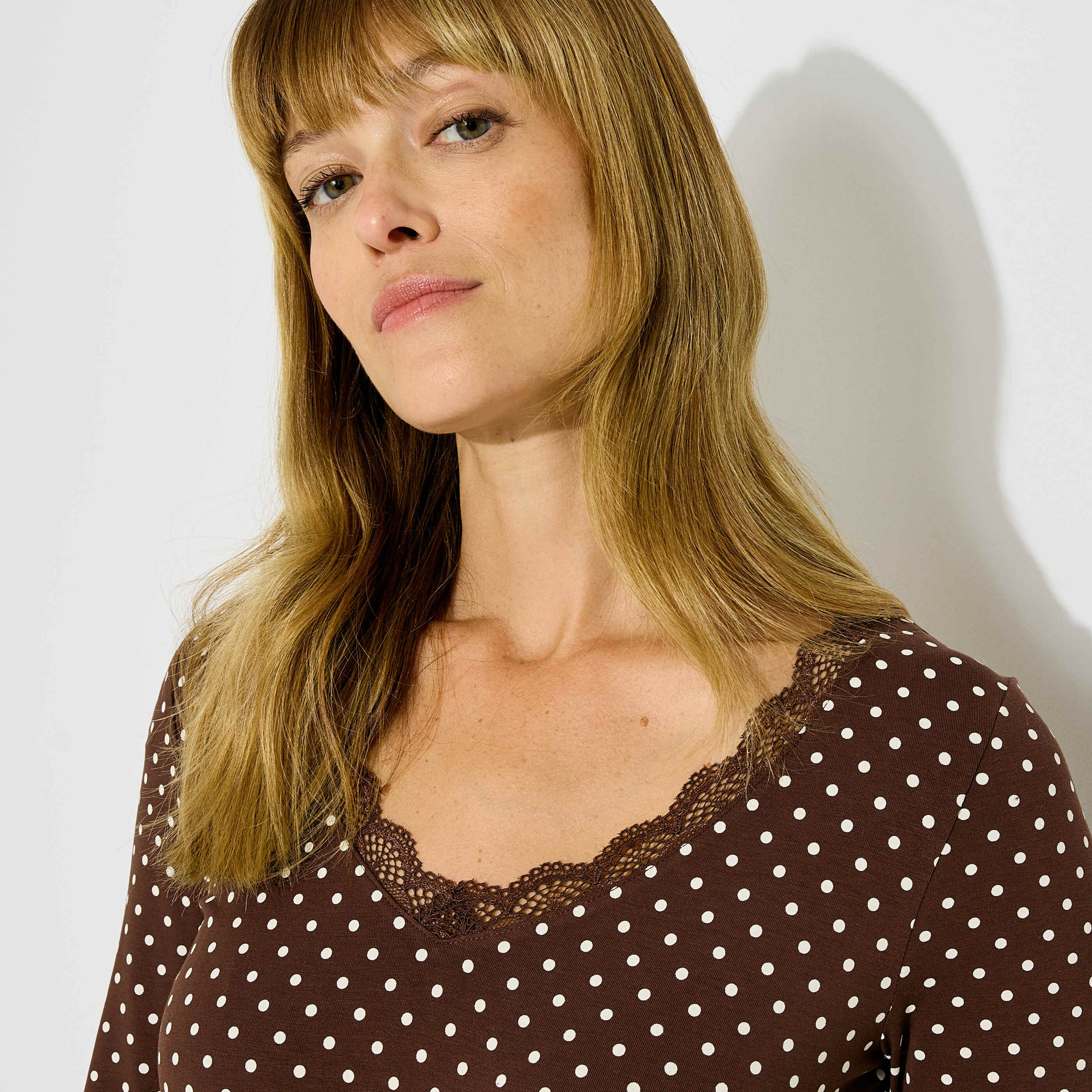 T-shirt manches longues motif pois femme