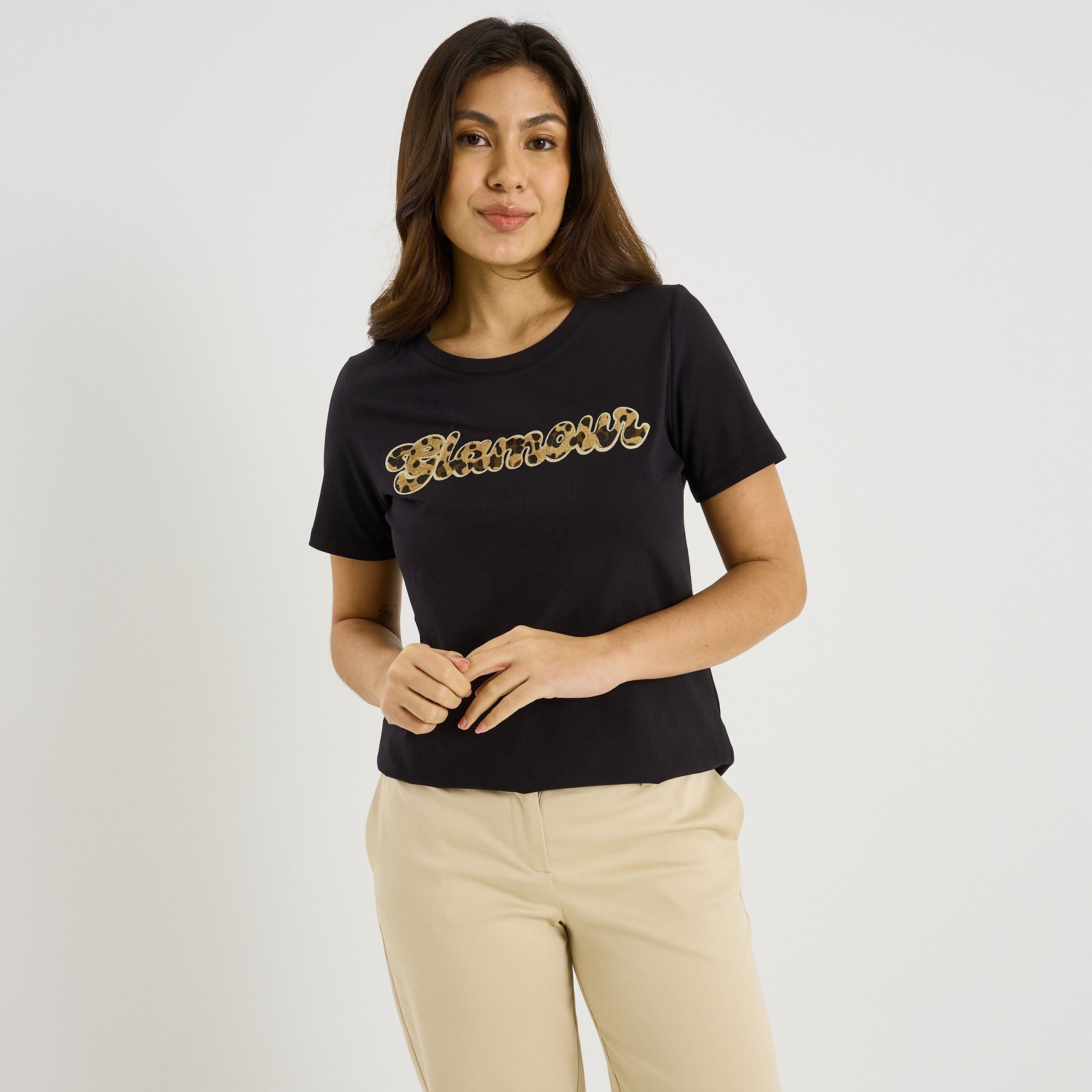 T-shirt message imprim&eacute; l&eacute;opard femme