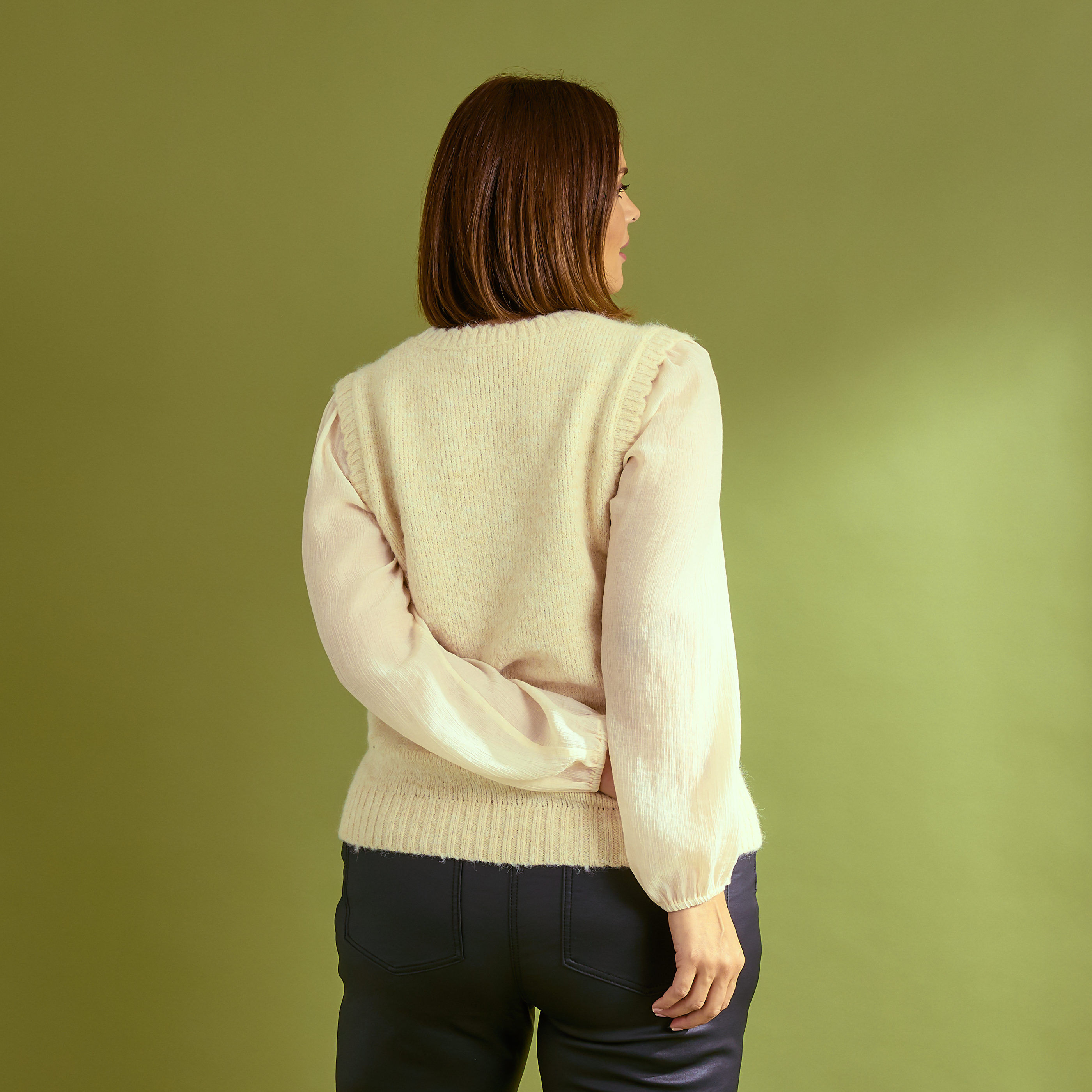 Pull bi-mati&egrave;re &agrave; col rond femme