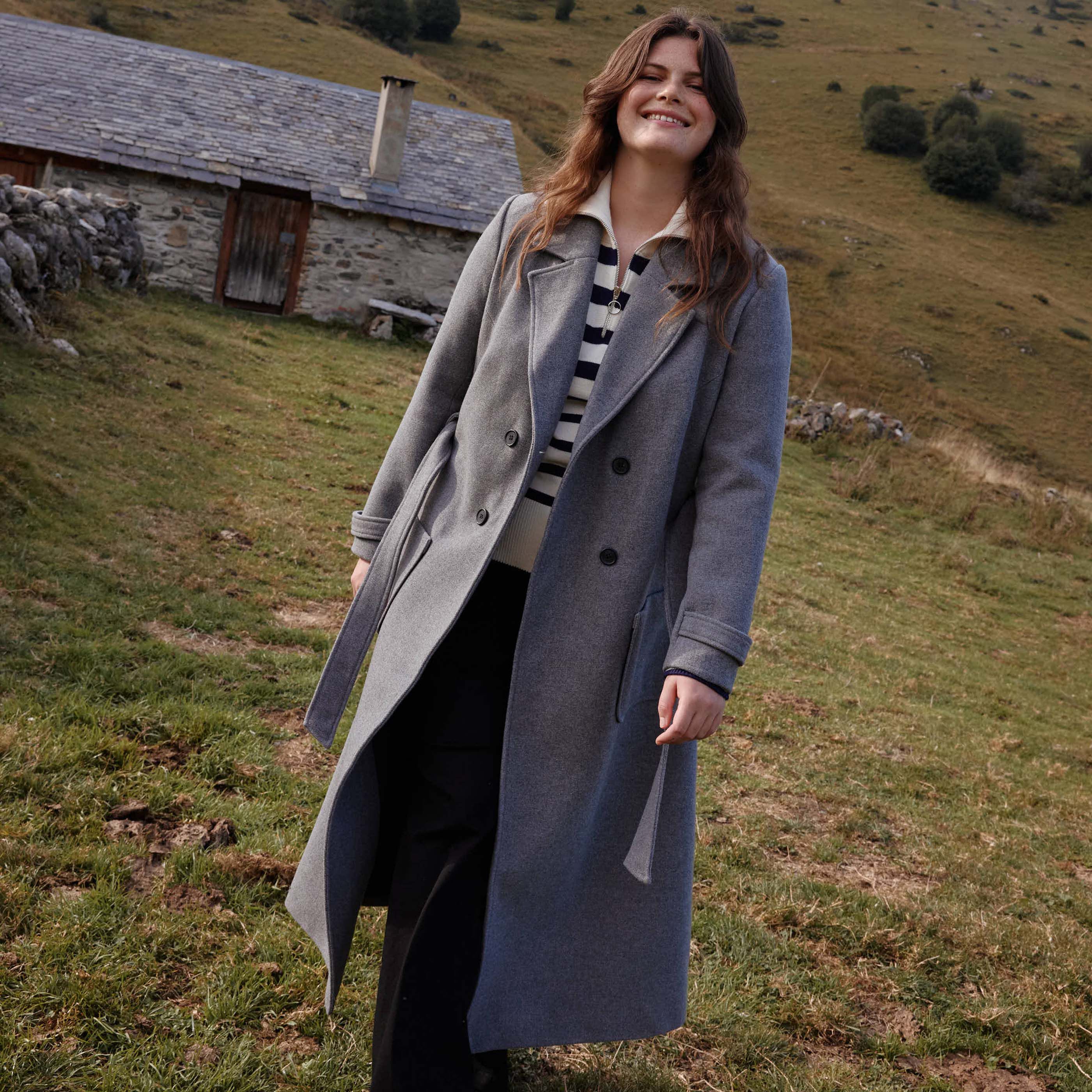 Manteau long femme GRIS CHINE Graindemalice