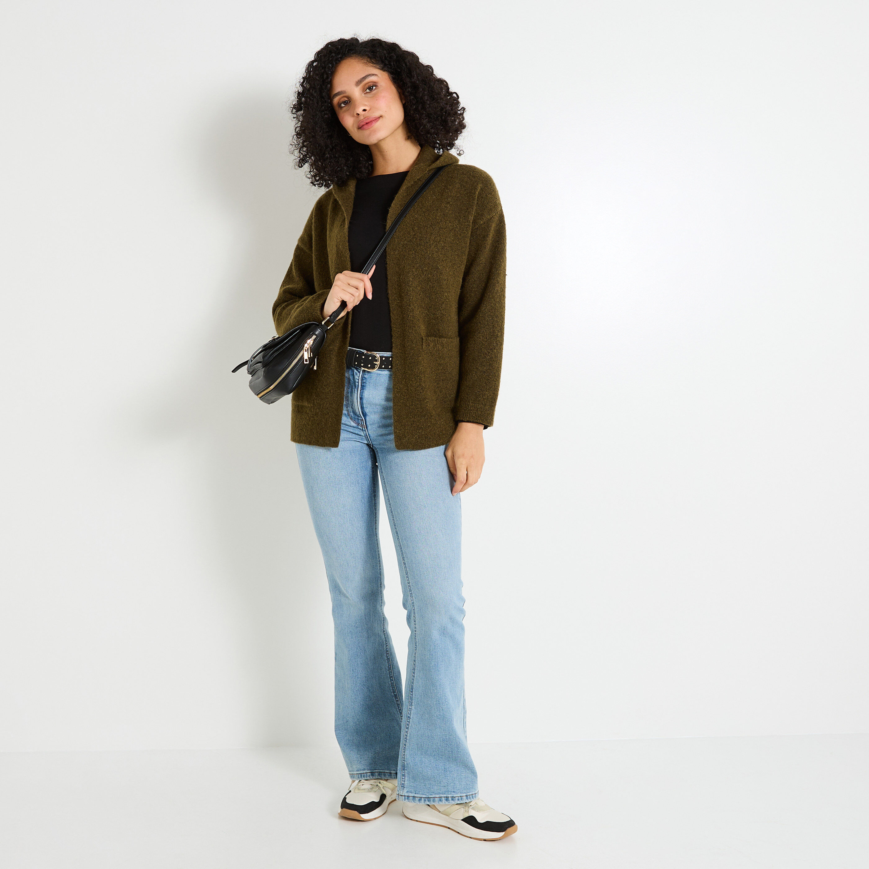 Gilet mi-long &agrave; capuche femme