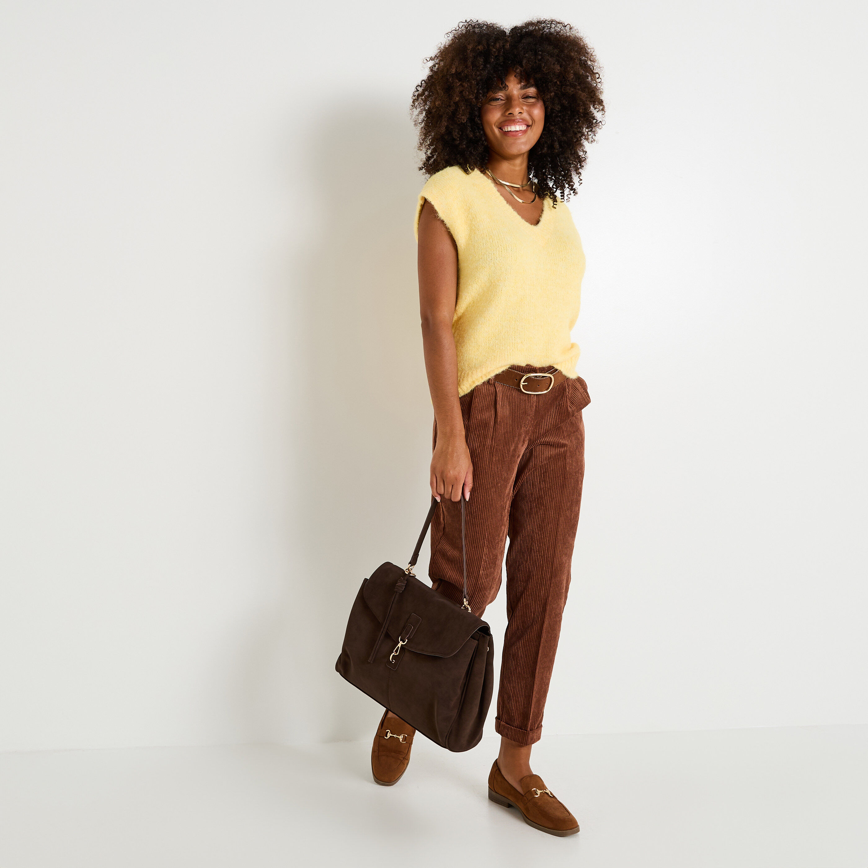 Pantalon velours &agrave; revers femme