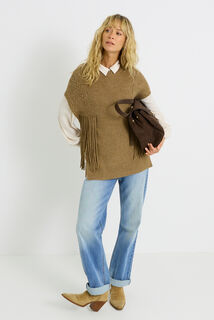 Pull sans manches à franges femme