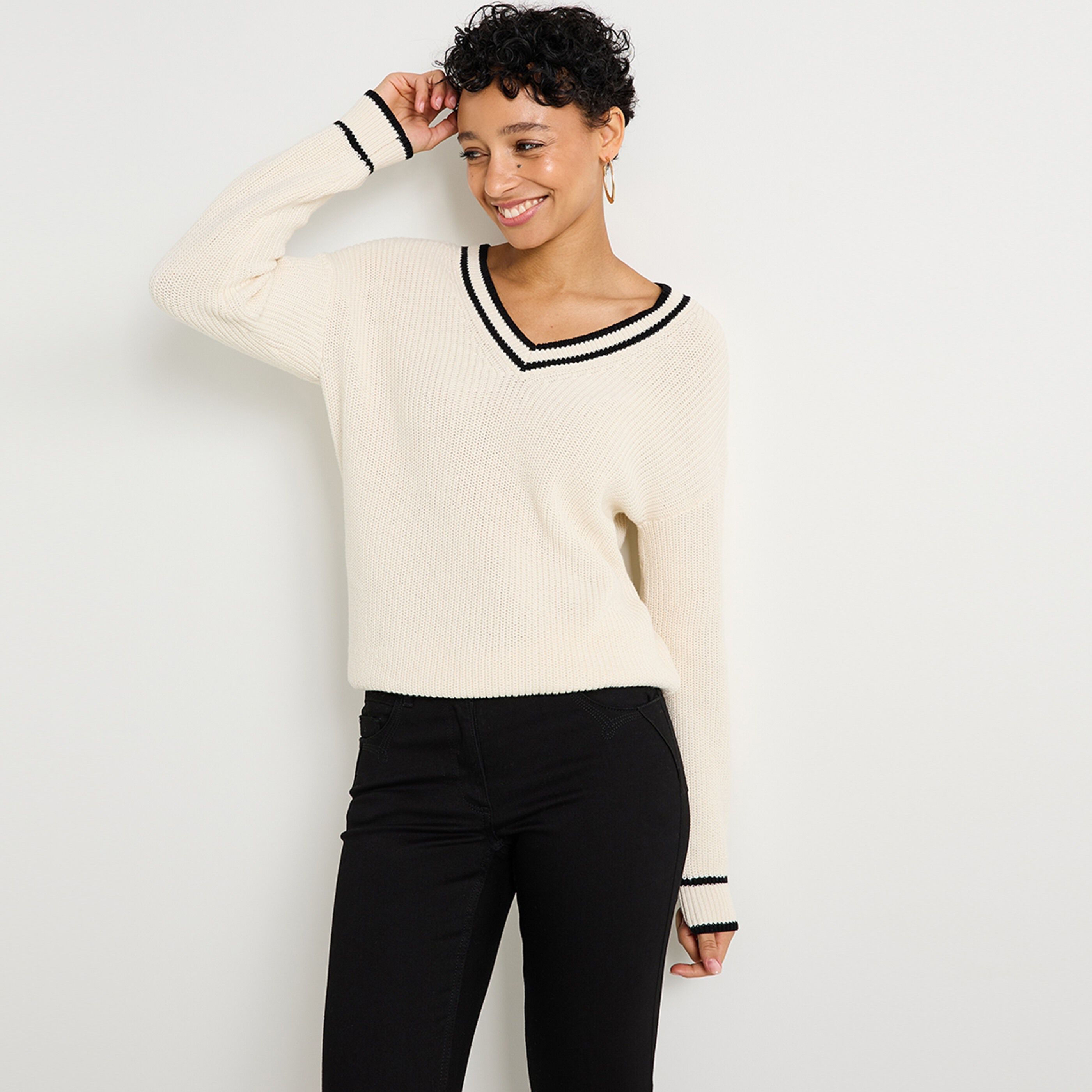 Pull col V femme