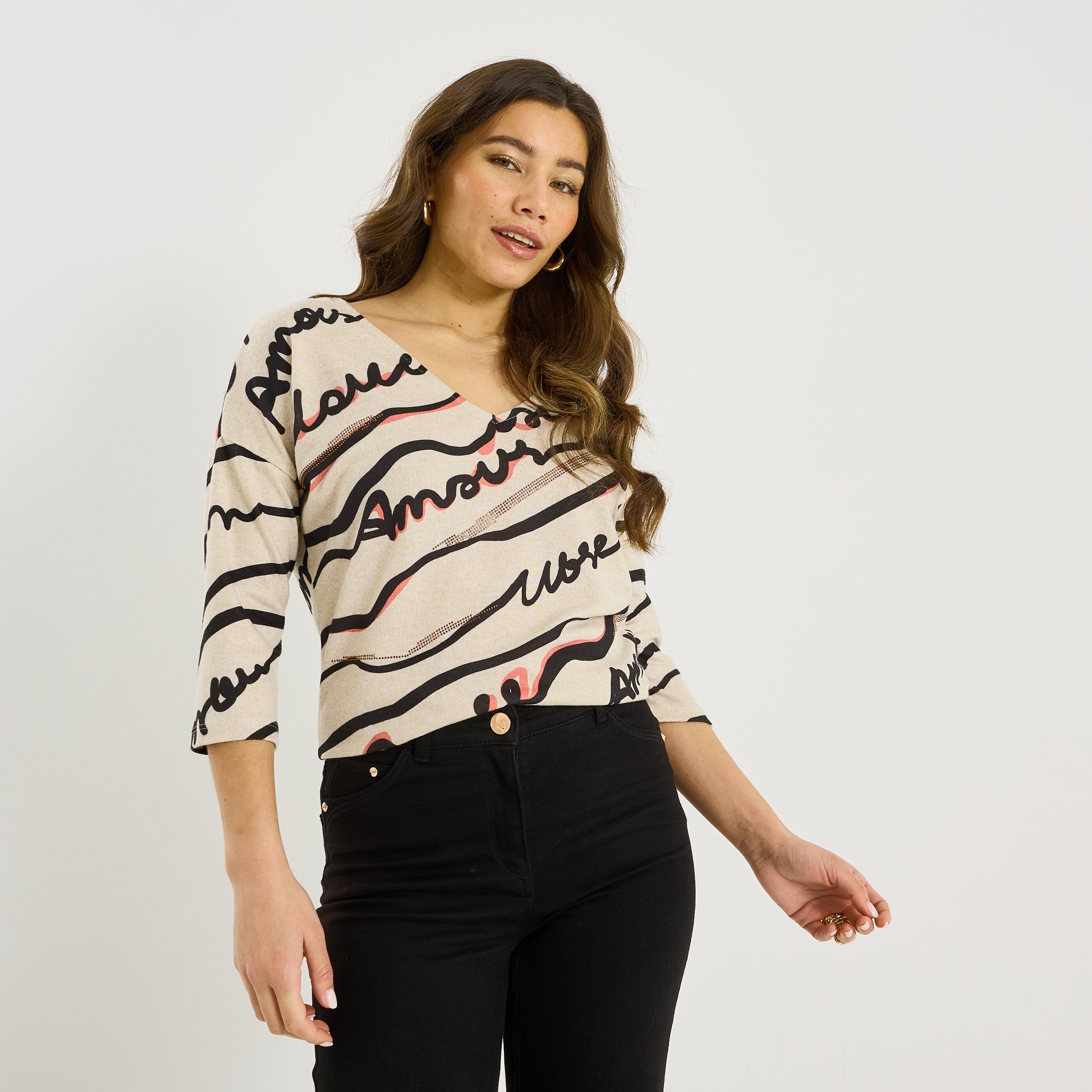 T-shirt doudou col V femme