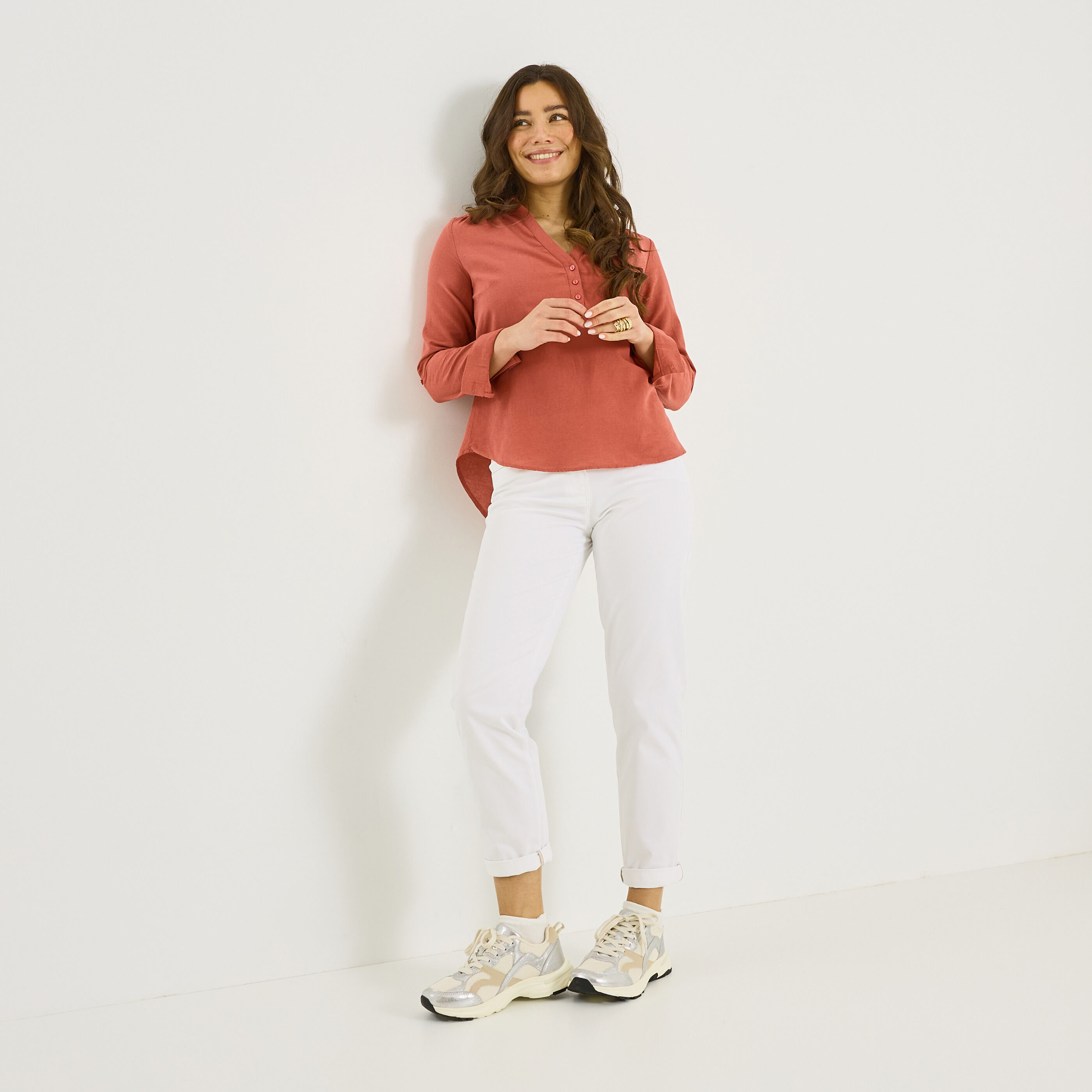 Pantalon chino uni femme