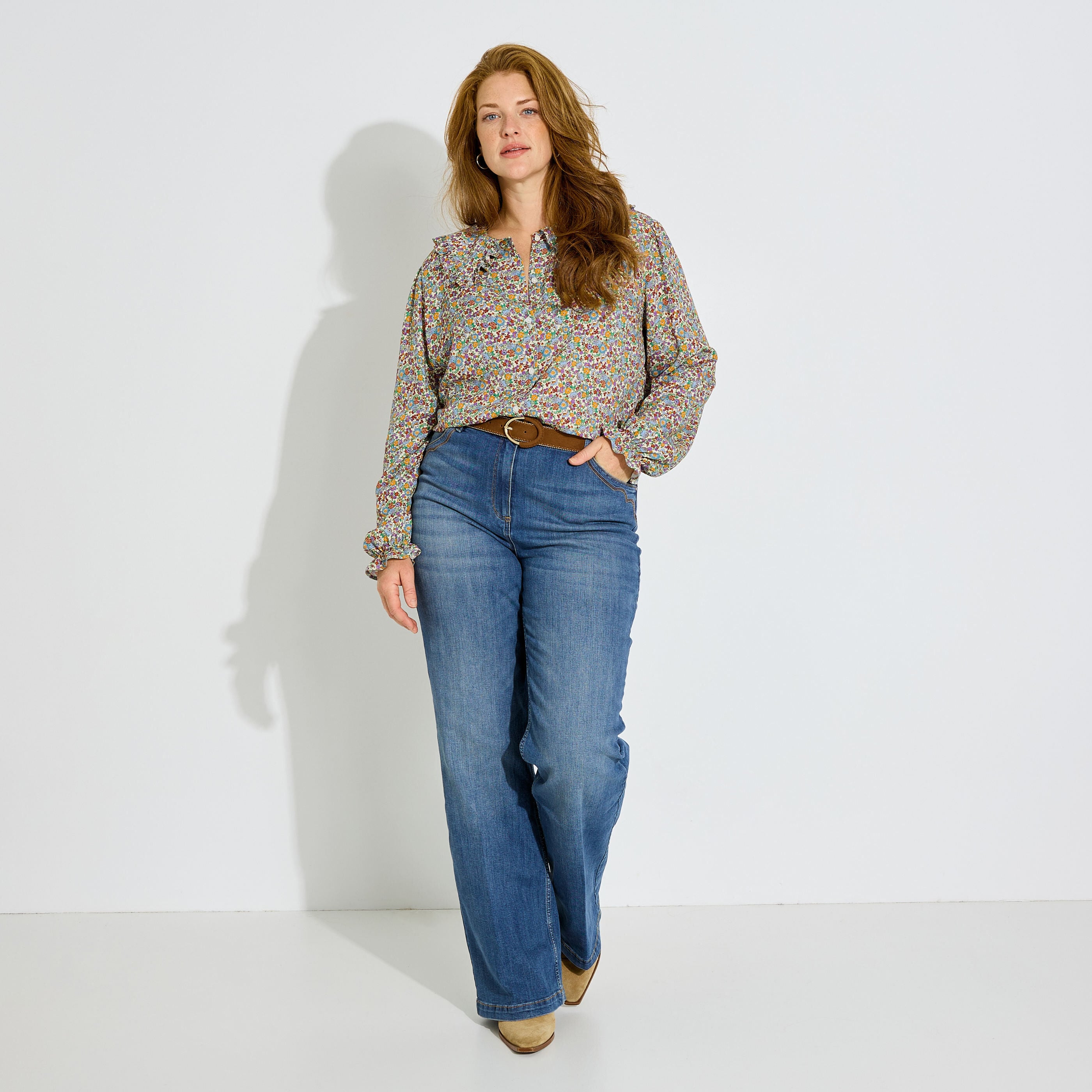 Chemise imprim&eacute;e col claudine femme