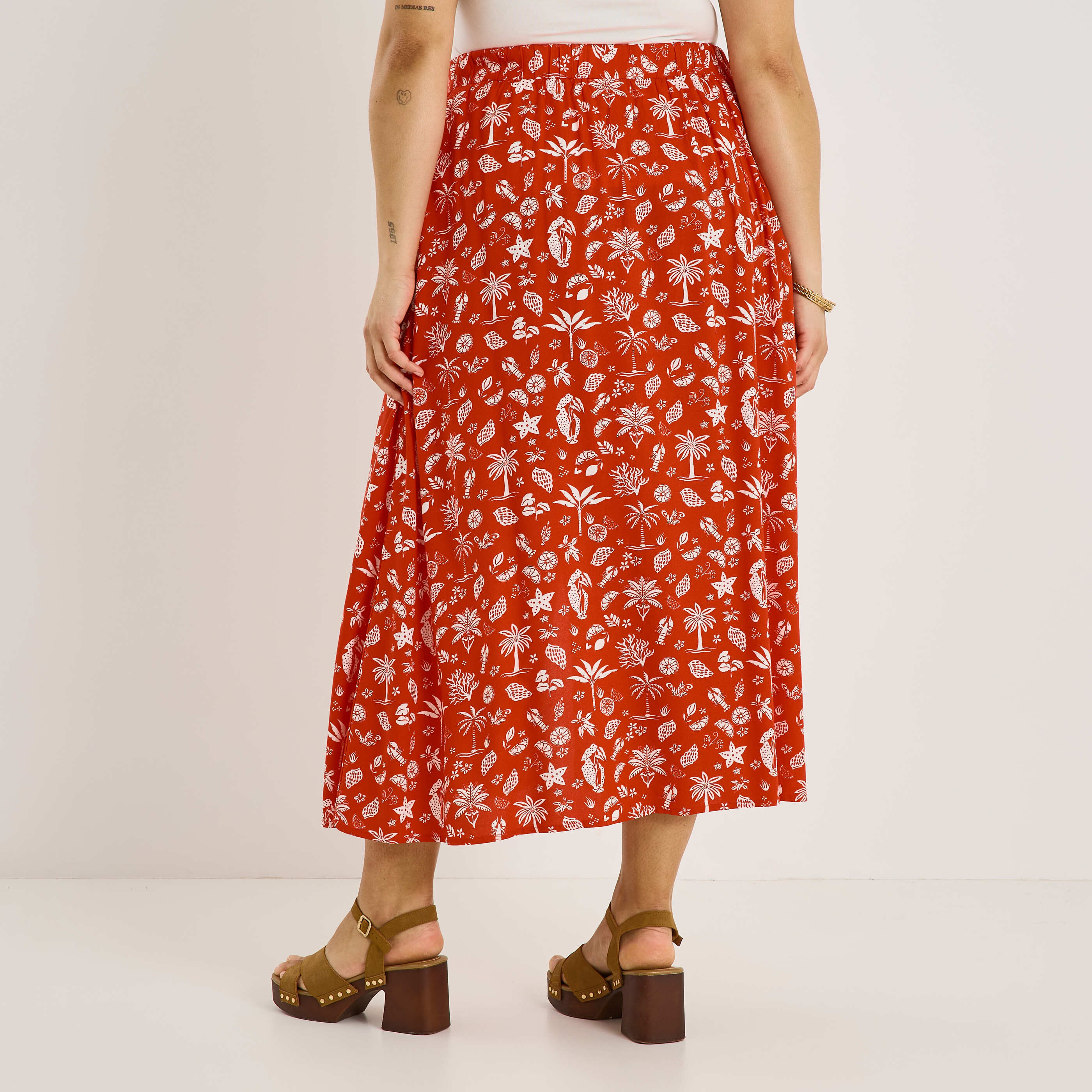 Jupe mi-longue imprim&eacute;e