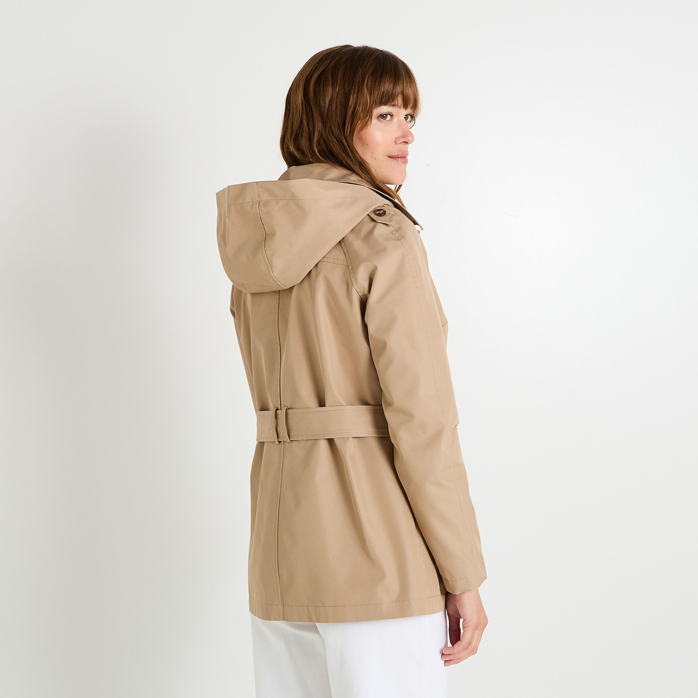 Trench mi-long &agrave; capuche femme