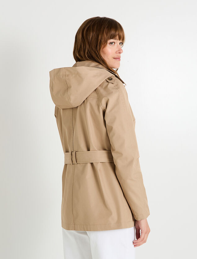 Trench mi-long à capuche femme