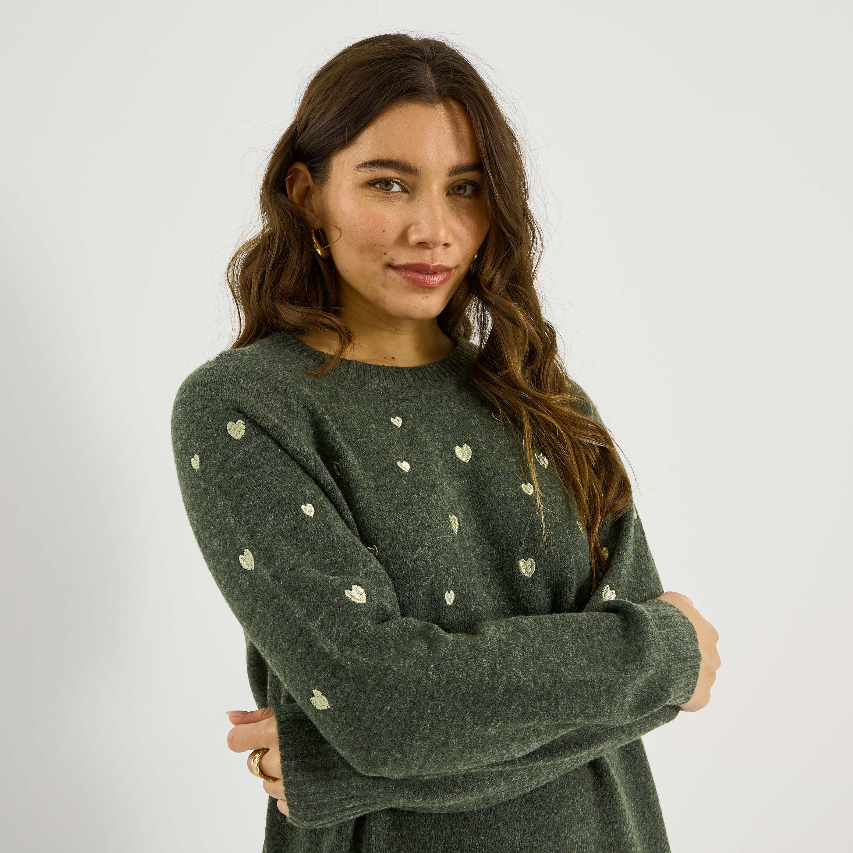 Robe pull c&oelig;urs brod&eacute;s femme