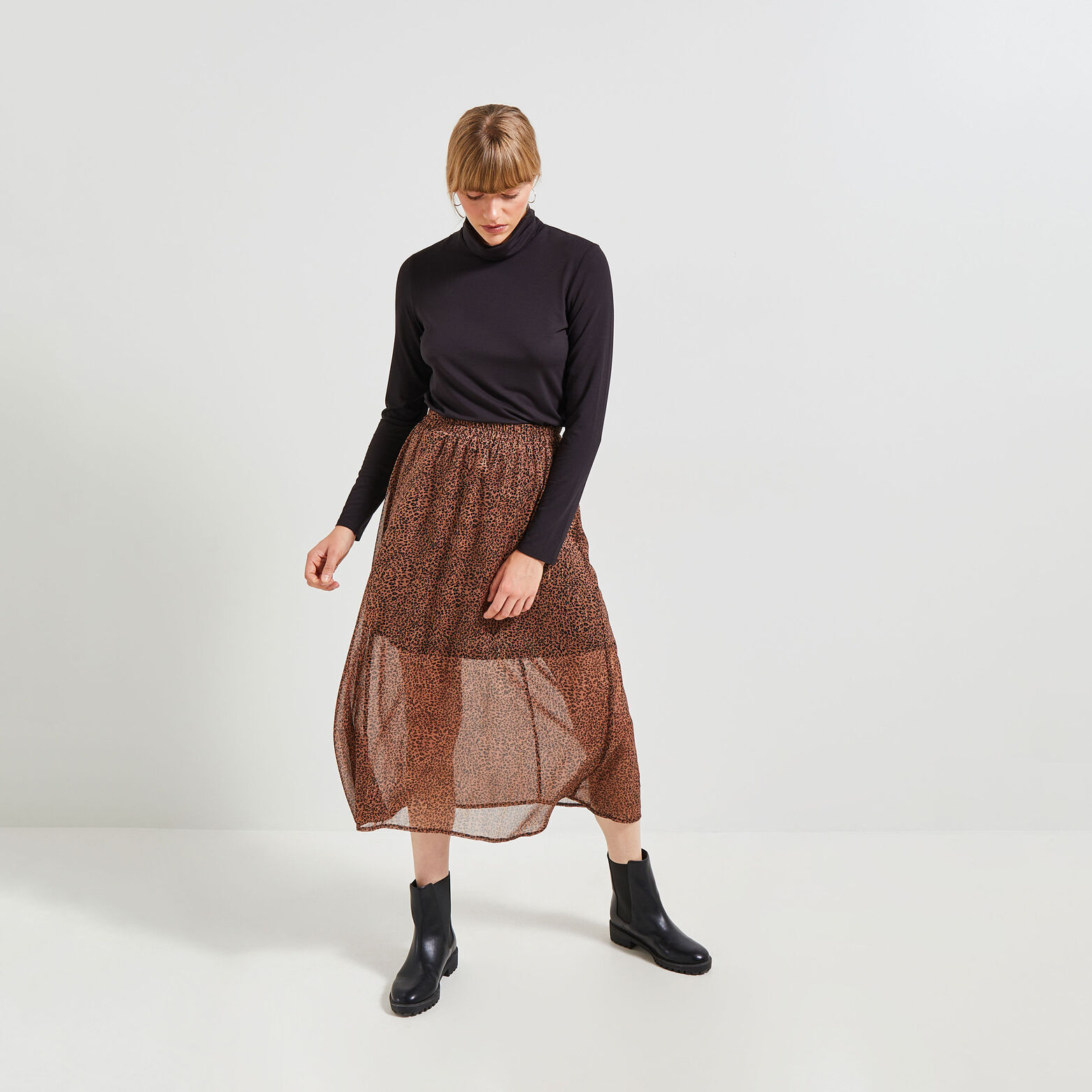 Tshirt uni col roulé femme