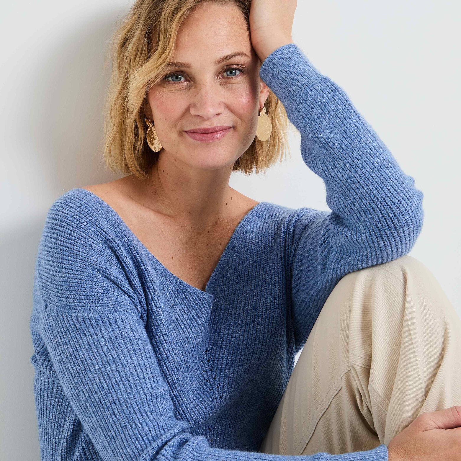 Pull col V femme