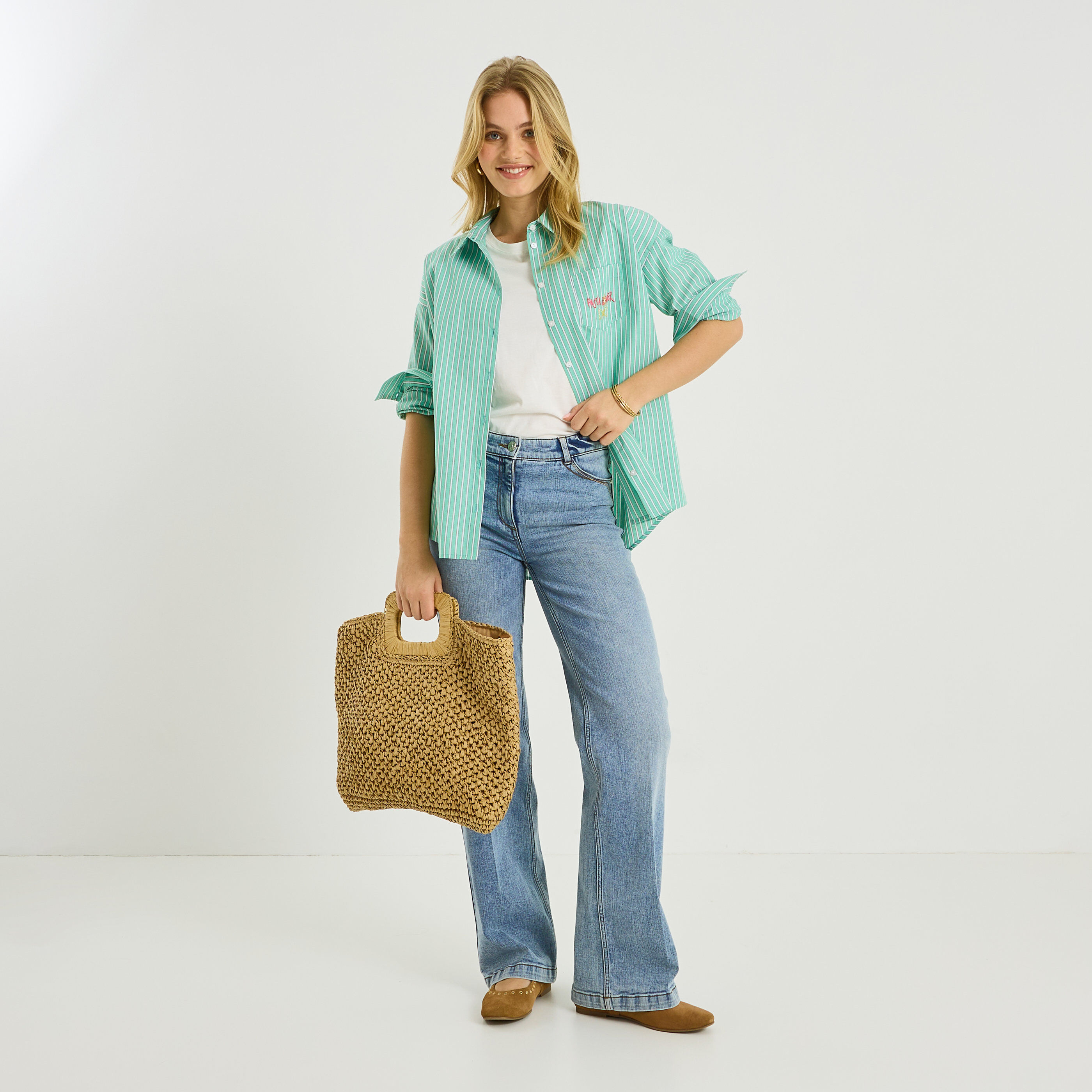 Chemise ray&eacute;e avec broderie femme