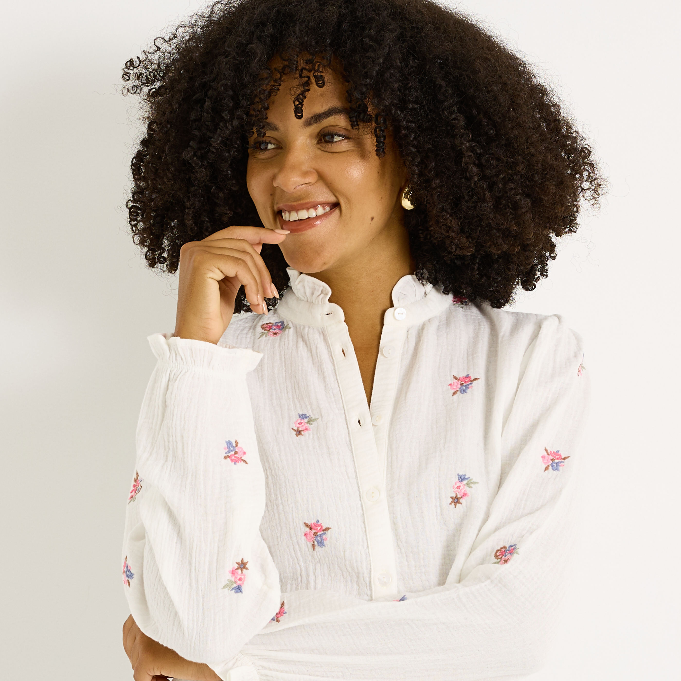 Chemise brod&eacute;e en gaze de coton femme