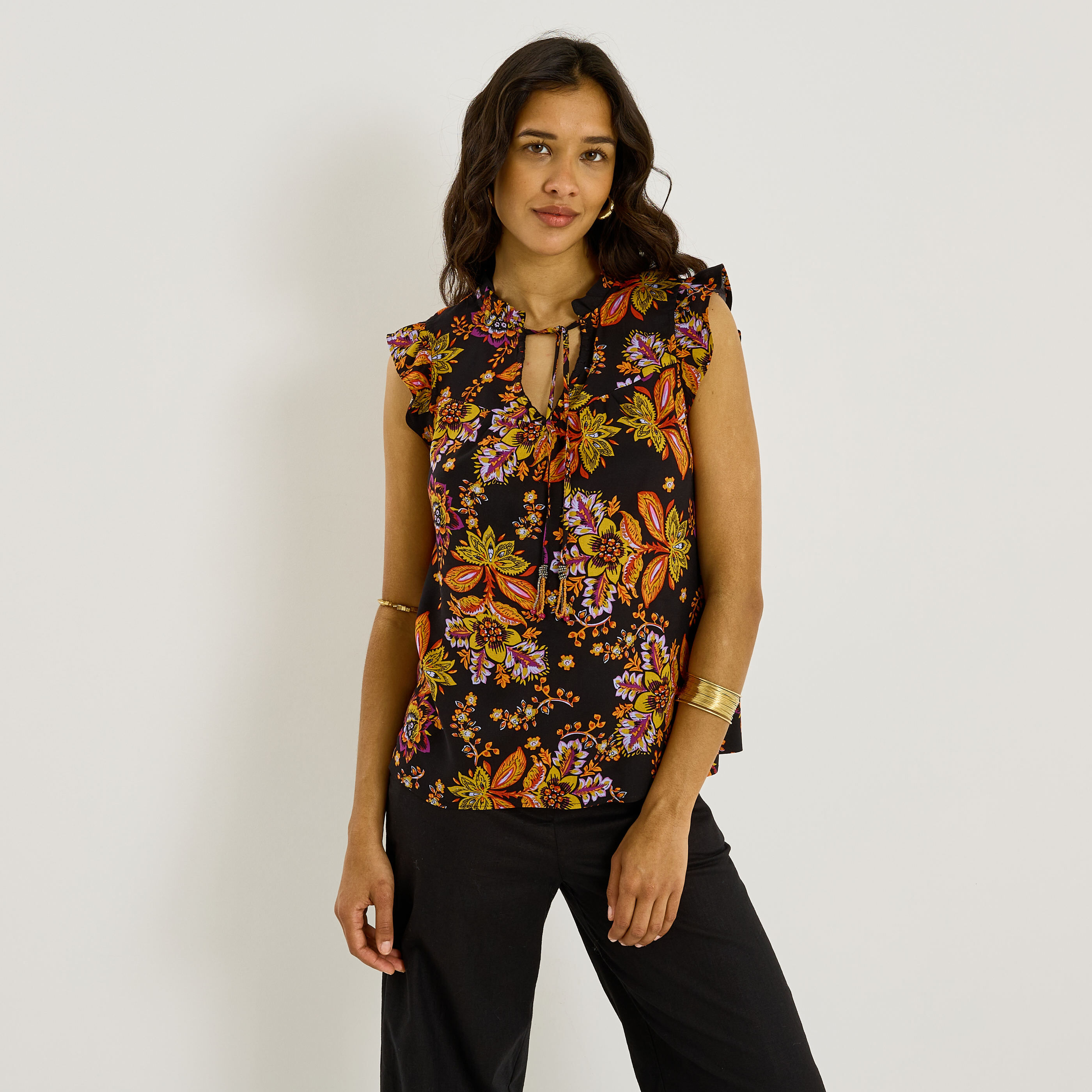 Blouse sans manches imprim&eacute; floral femme