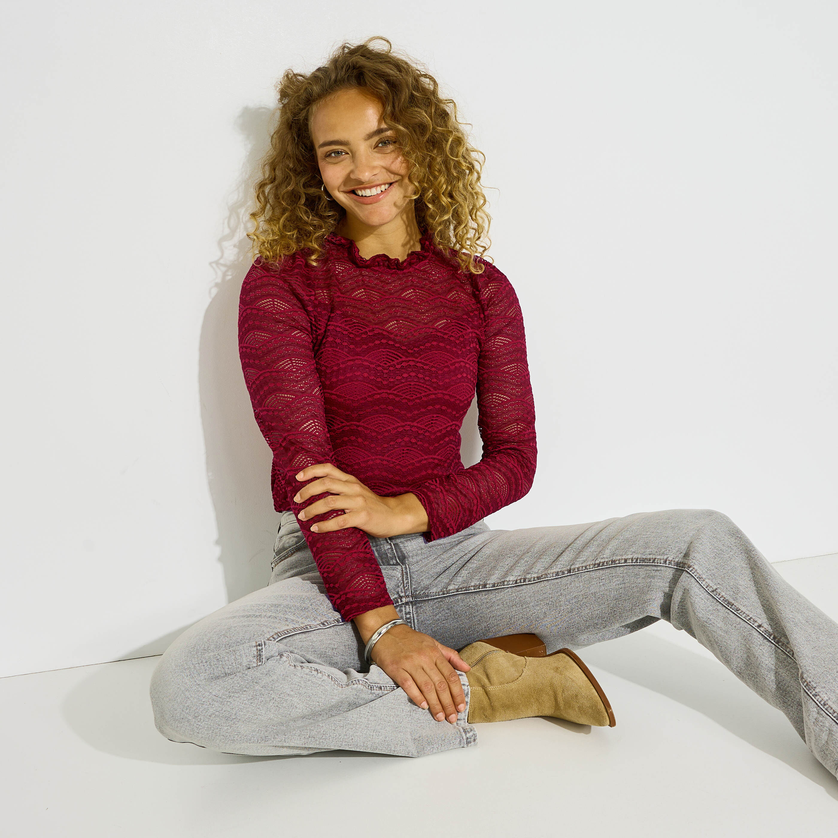 T-shirt col victorien femme