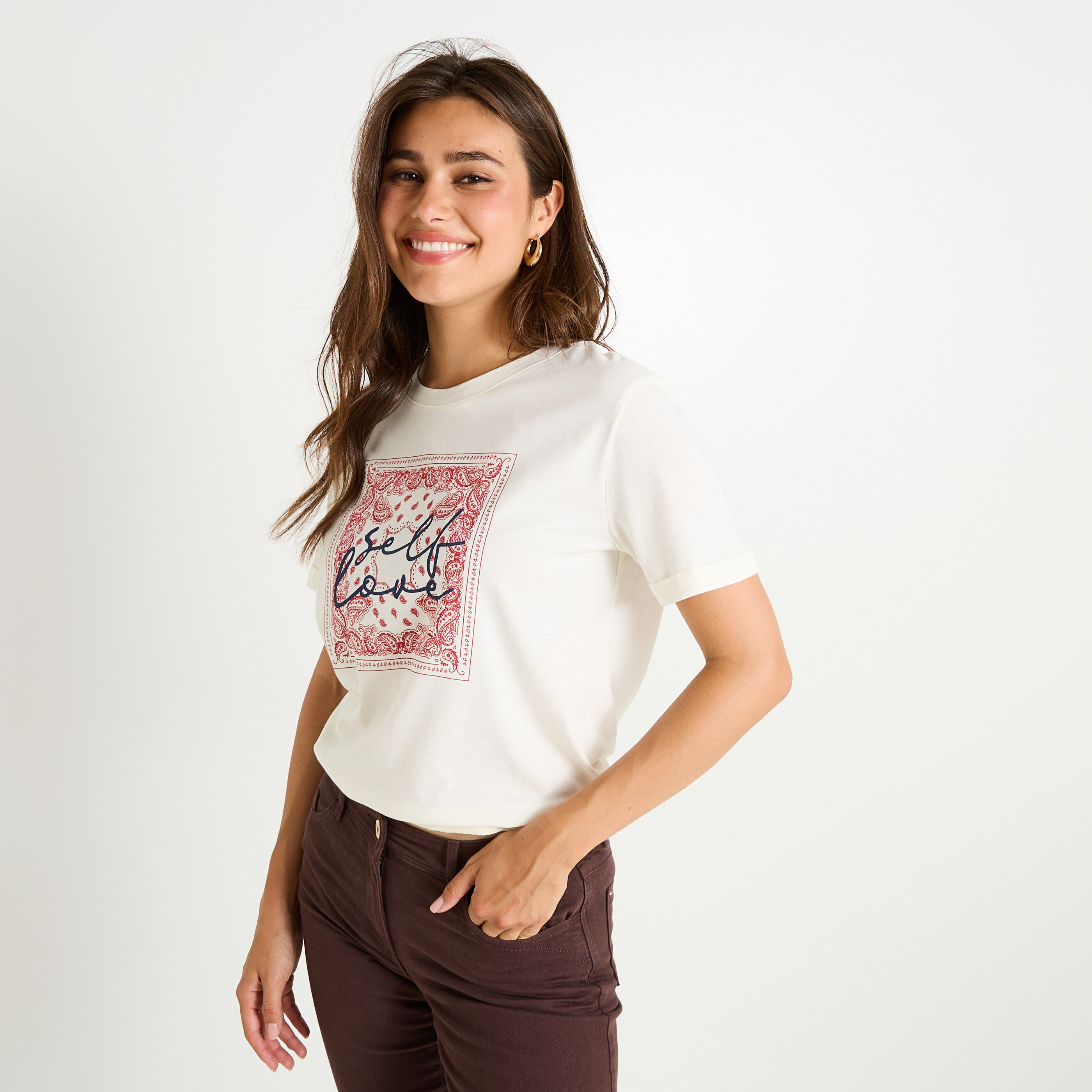 T-shirt graphique &agrave; col rond femme