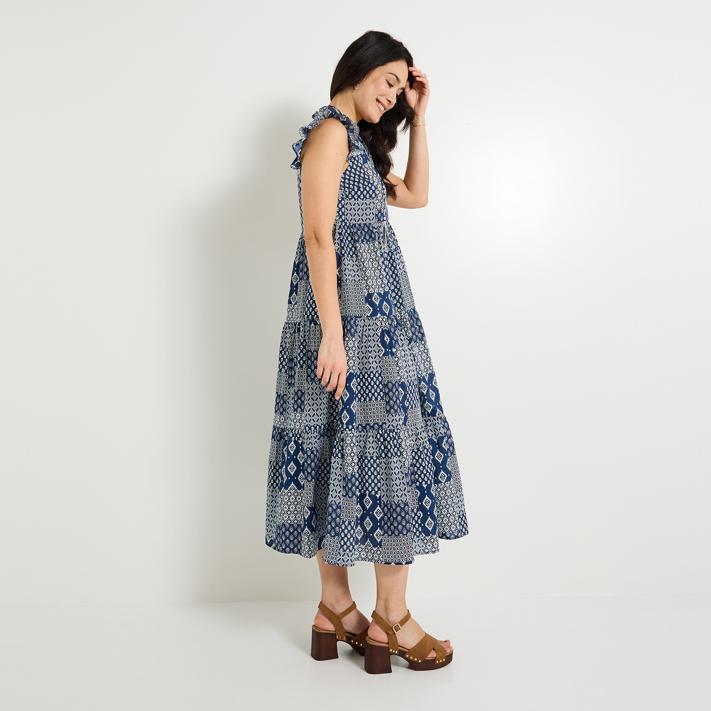 Robe longue boh&egrave;me imprim&eacute;e