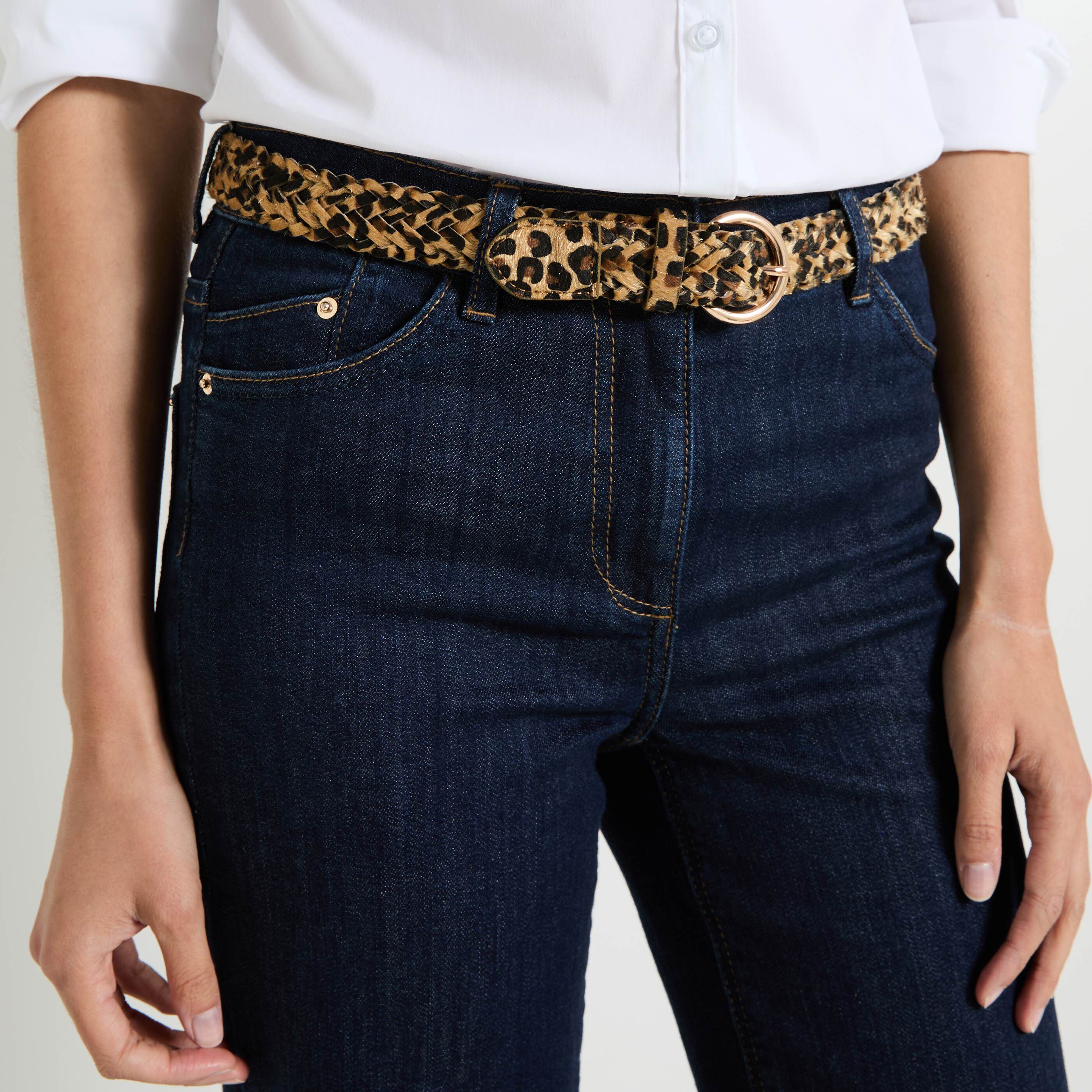 Ceinture tress&eacute;e motif l&eacute;opard femme