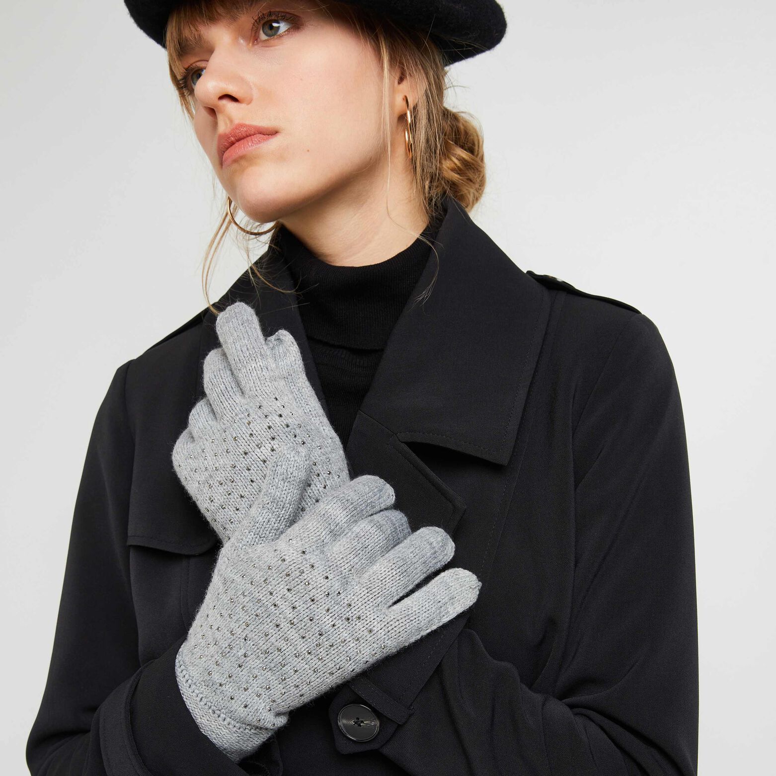 Gants tricots gris femme