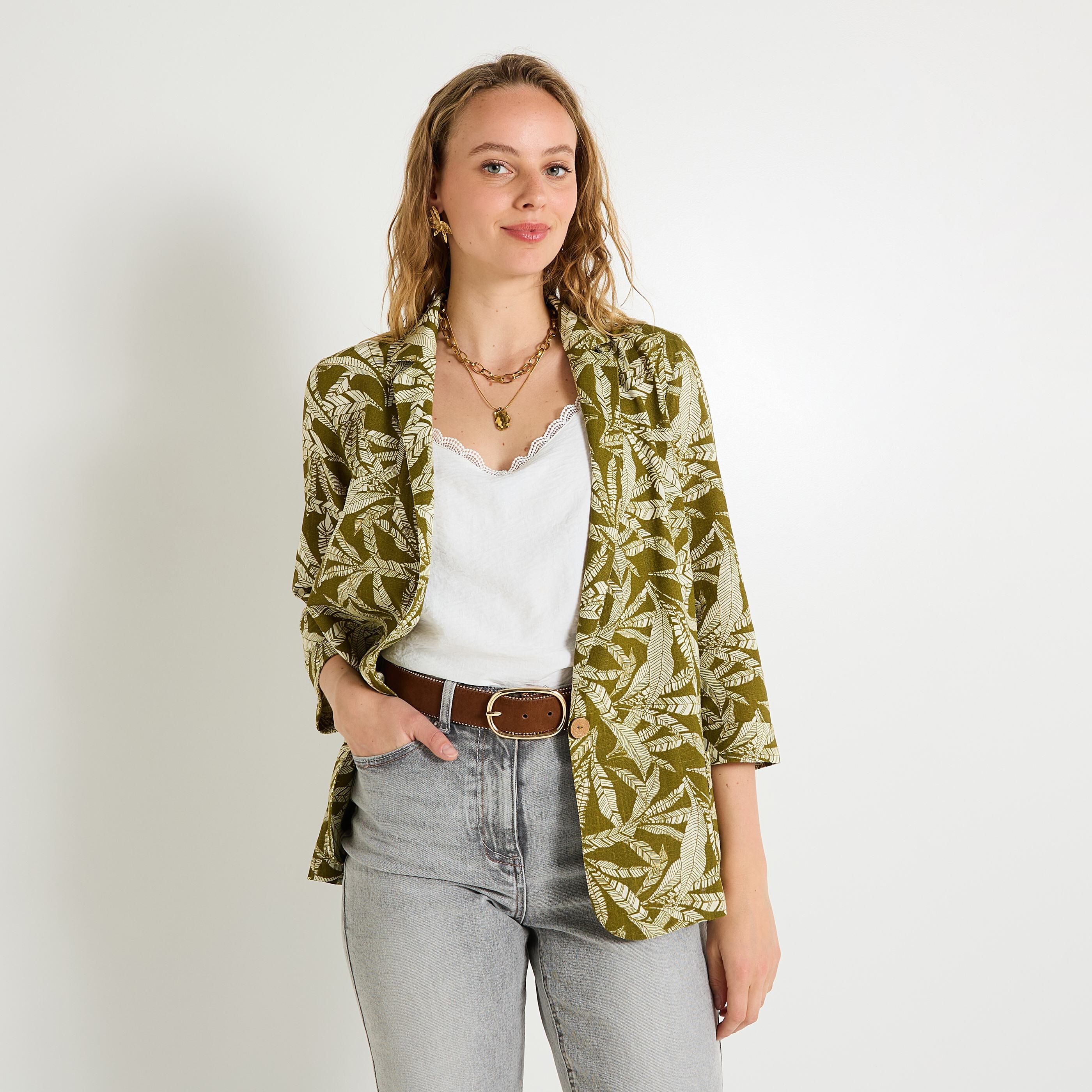Blazer imprim&eacute; m&eacute;lange lin femme