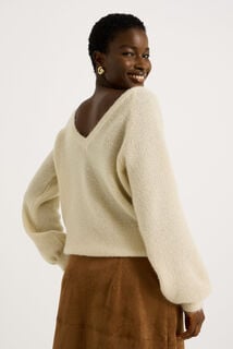 Pull fluffy à col V femme