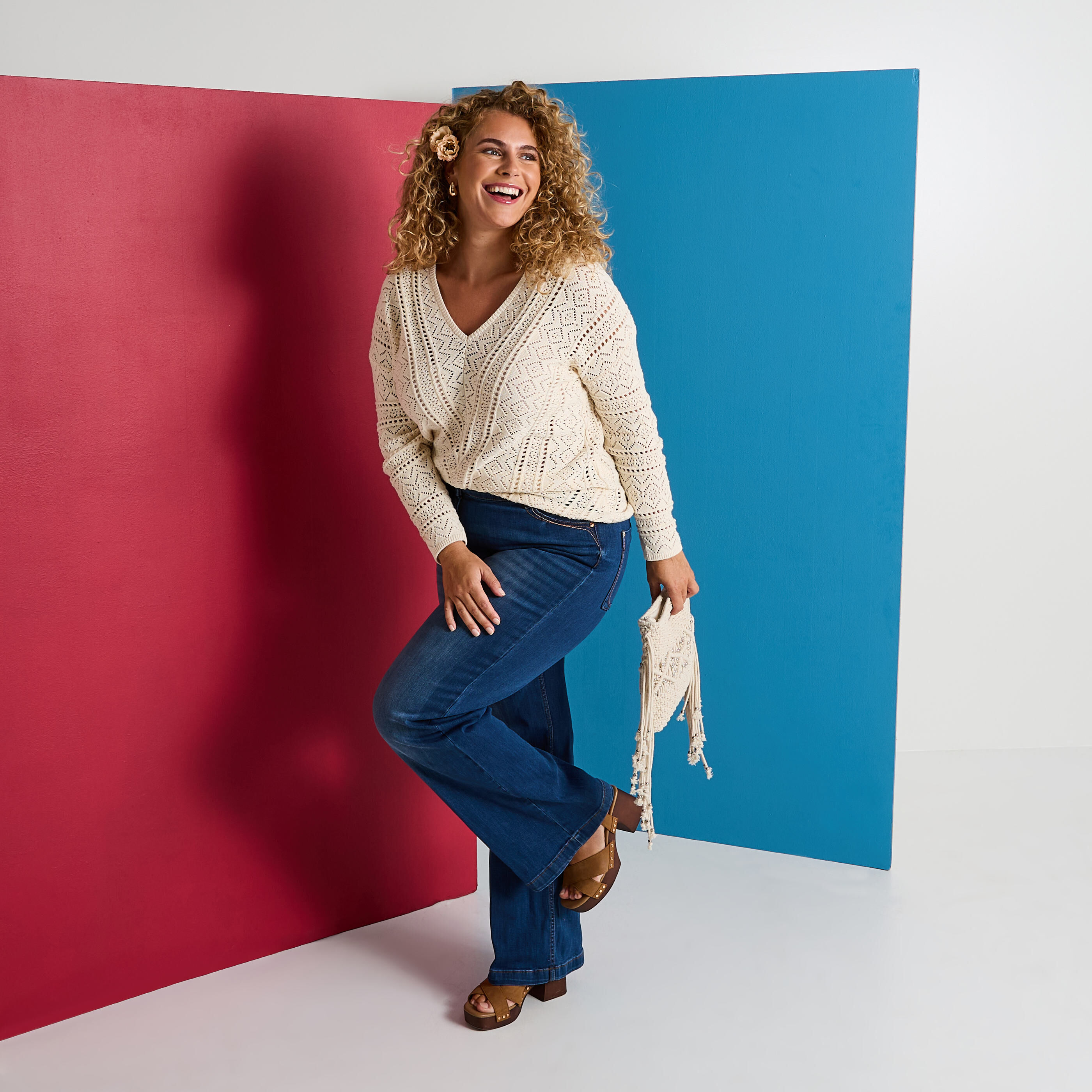 Pull col V manches longues femme