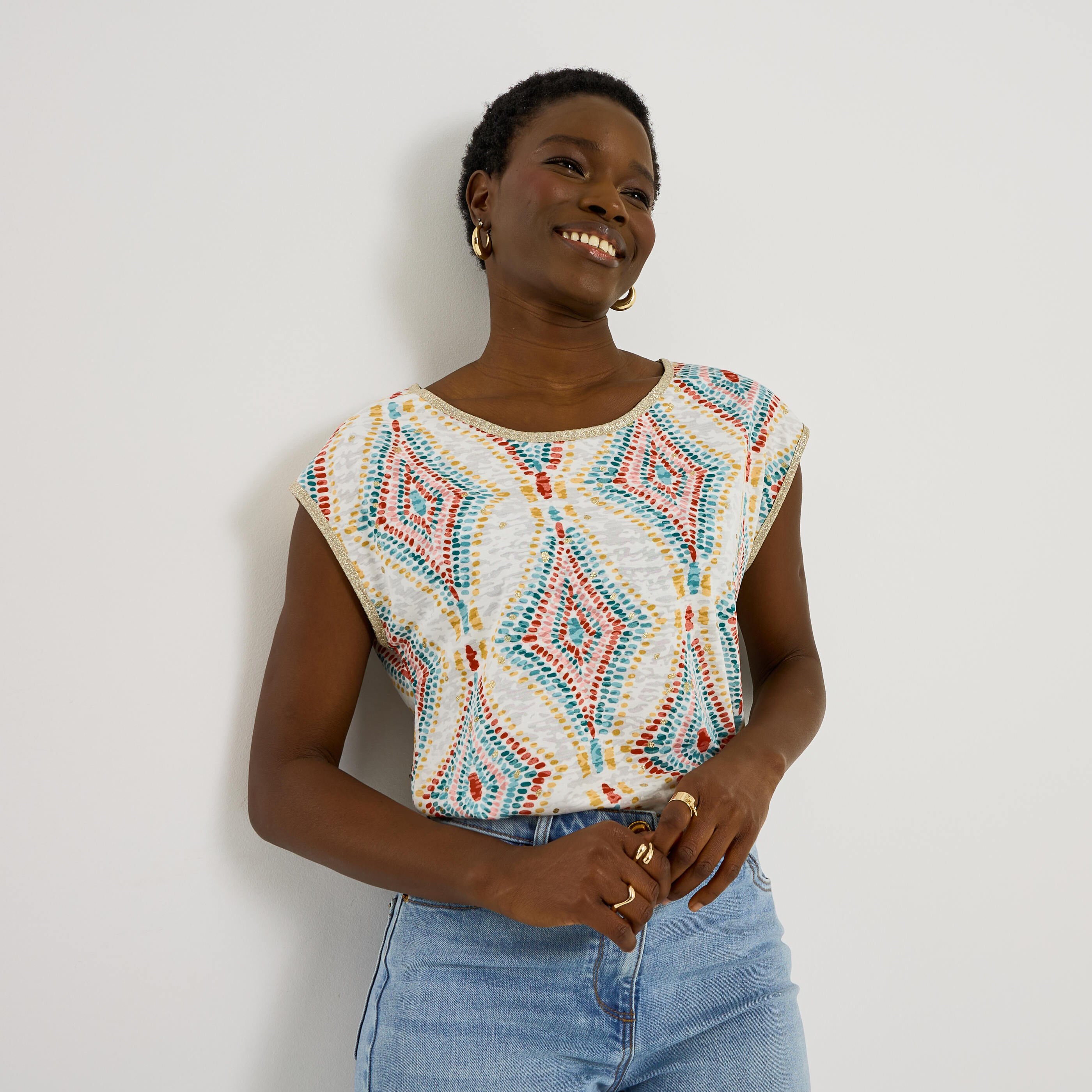 T-shirt col rond imprim&eacute; femme