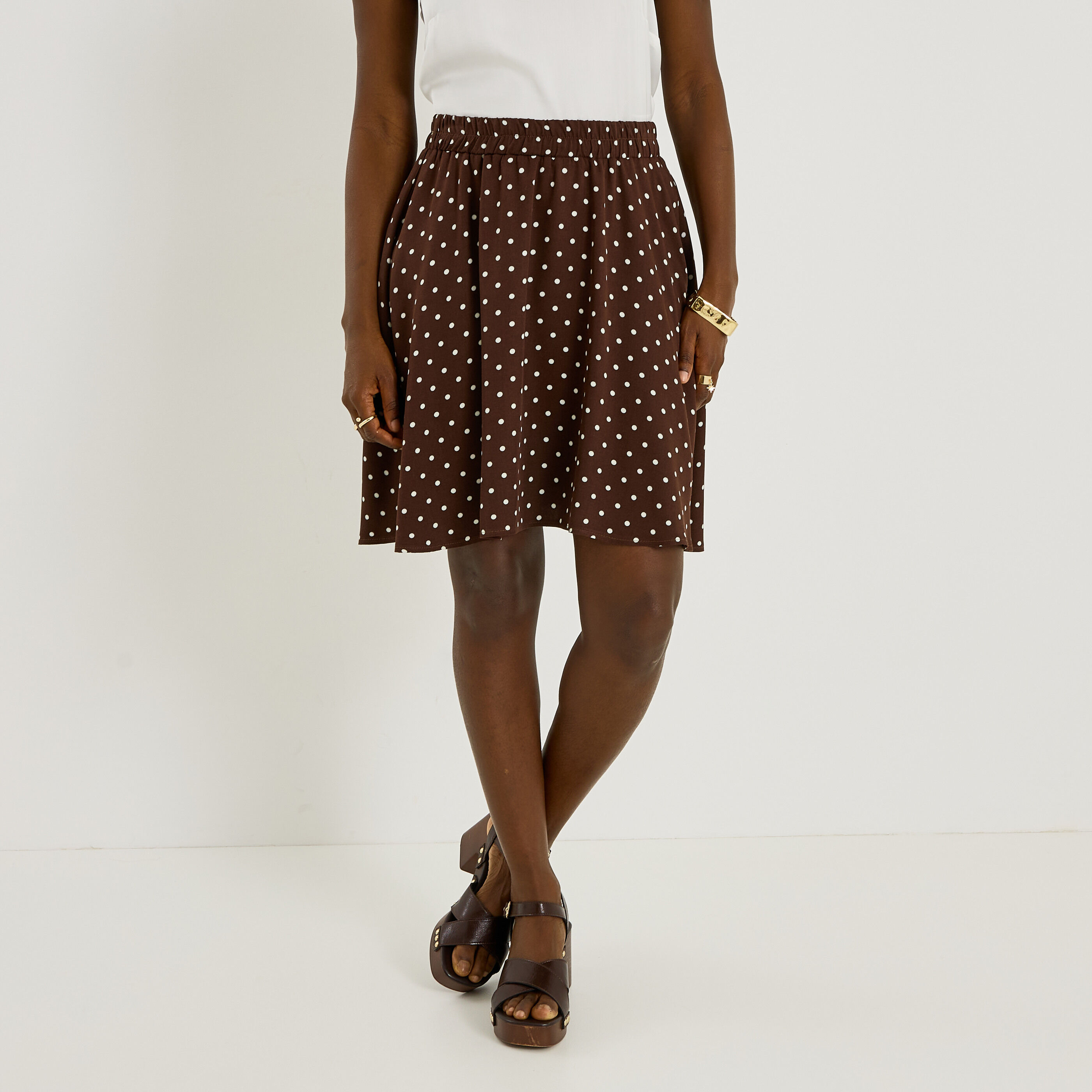 Jupe courte patineuse imprim&eacute; pois