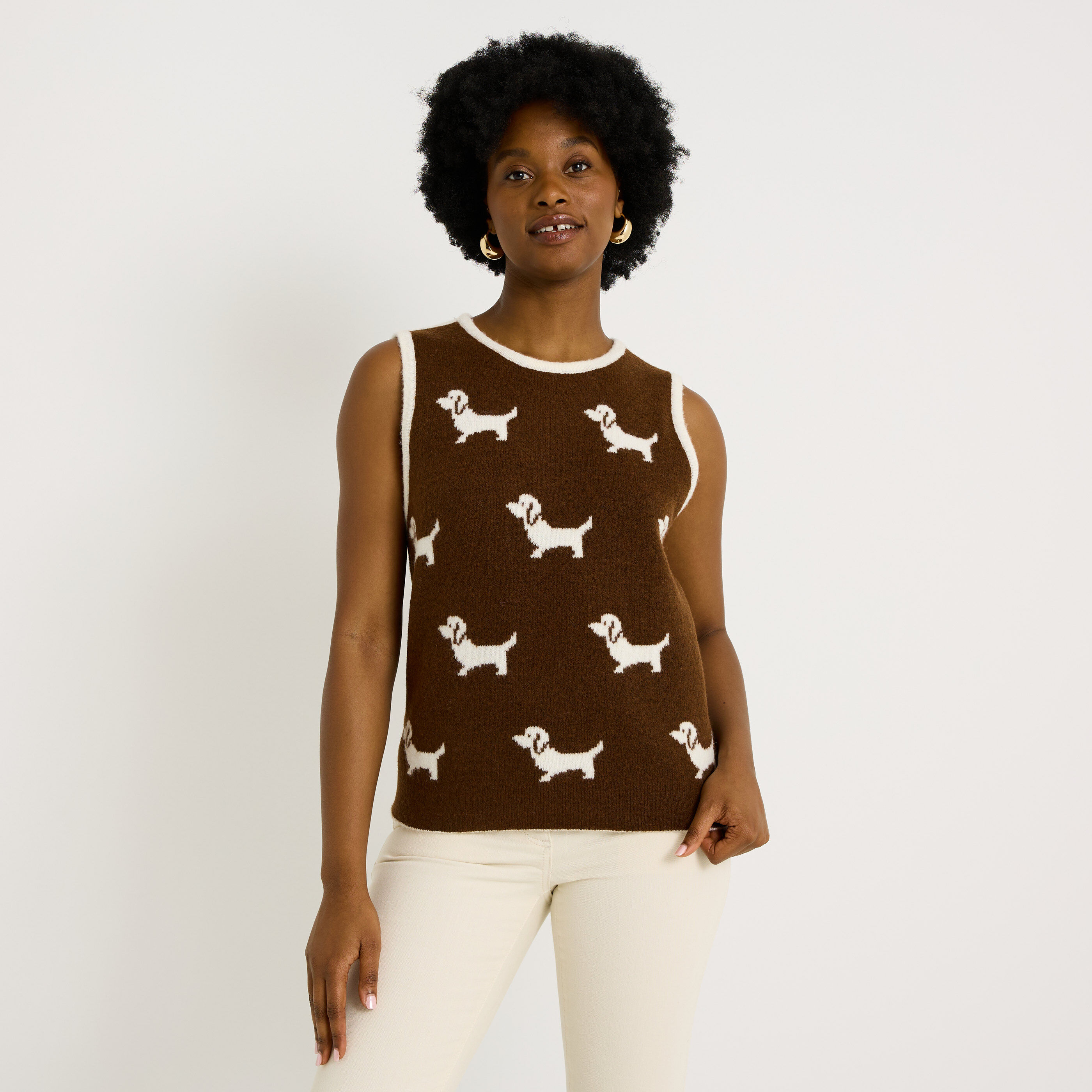 Pull sans manches motif chien femme