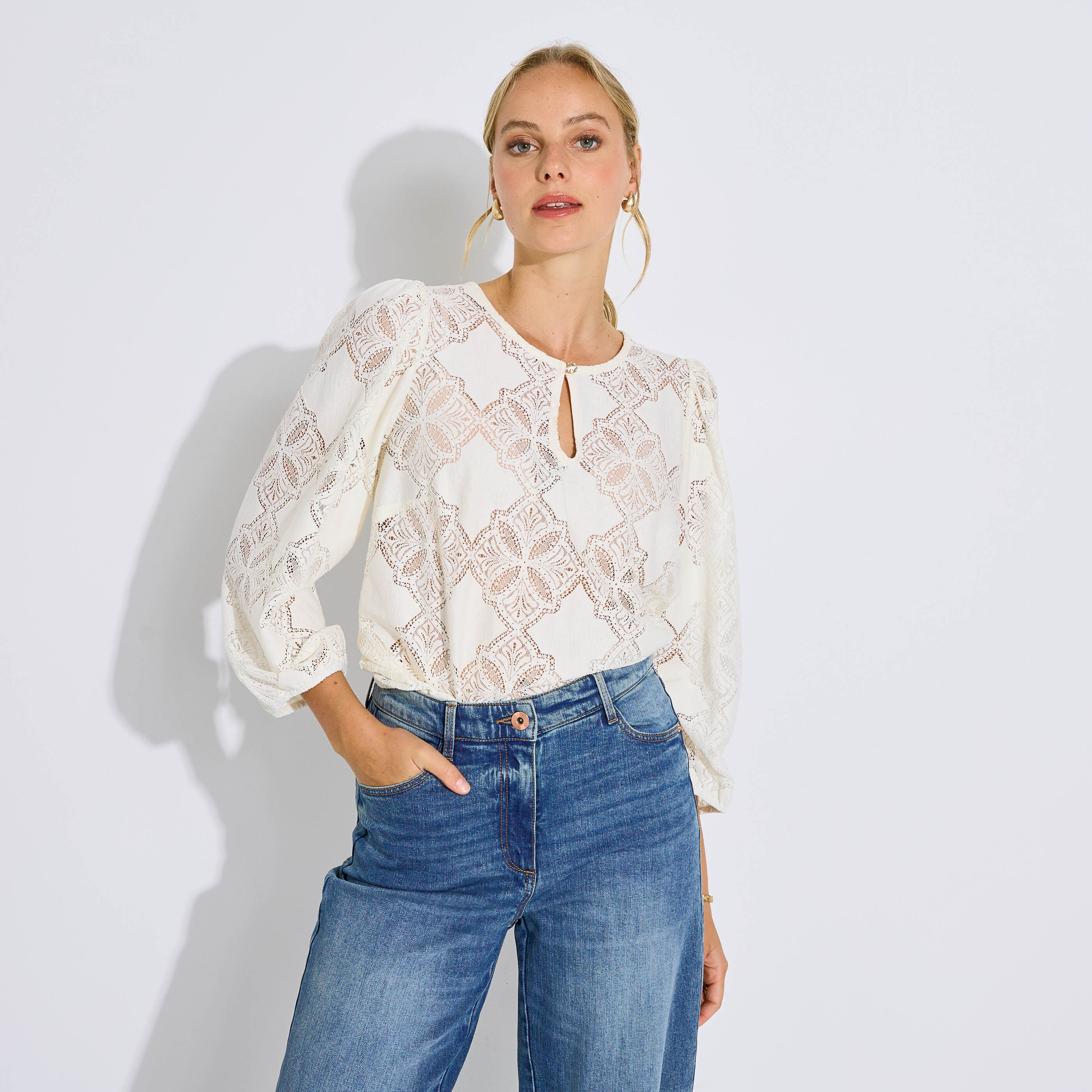Blouse fluide ajour&eacute;e femme 