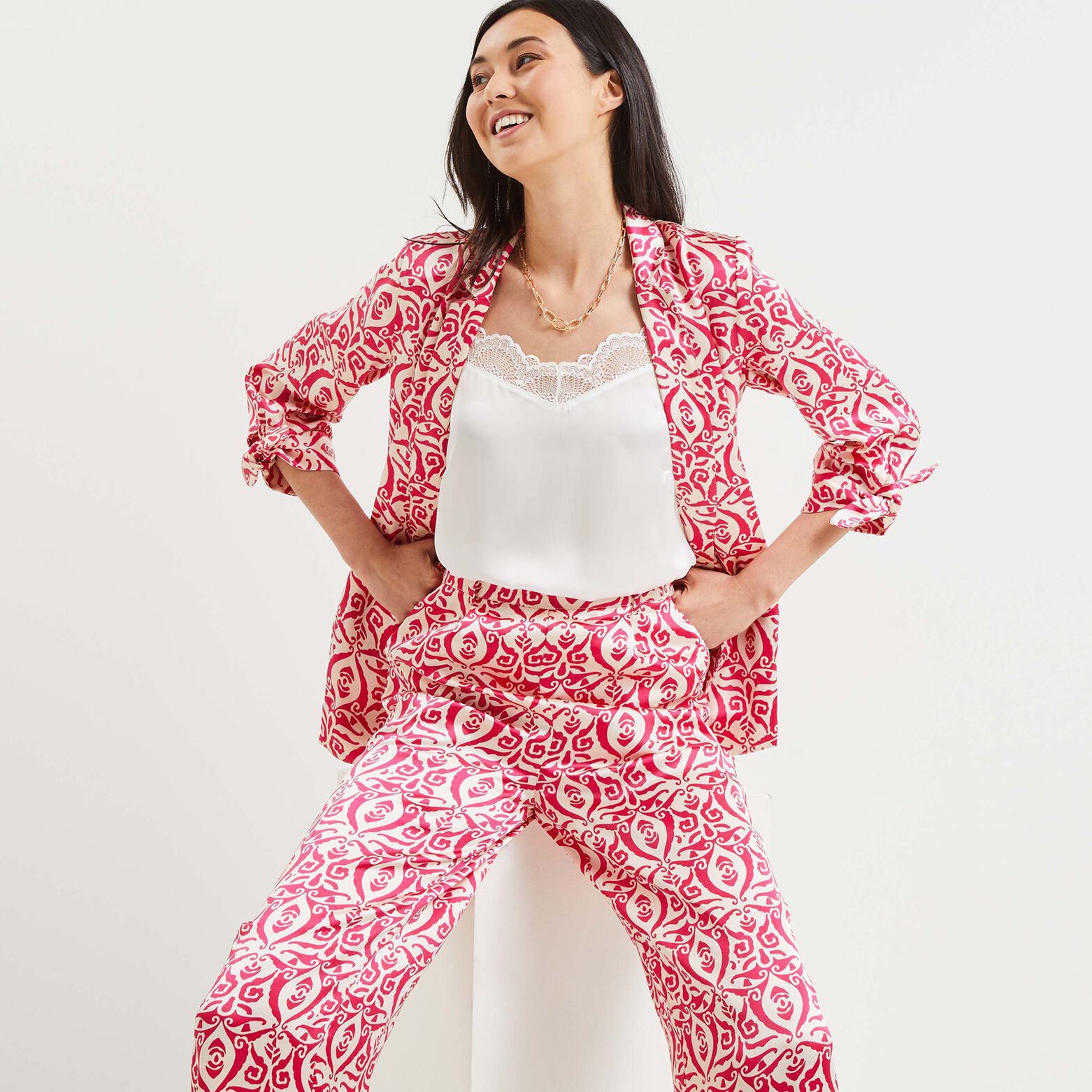 Veste satin imprimée femme