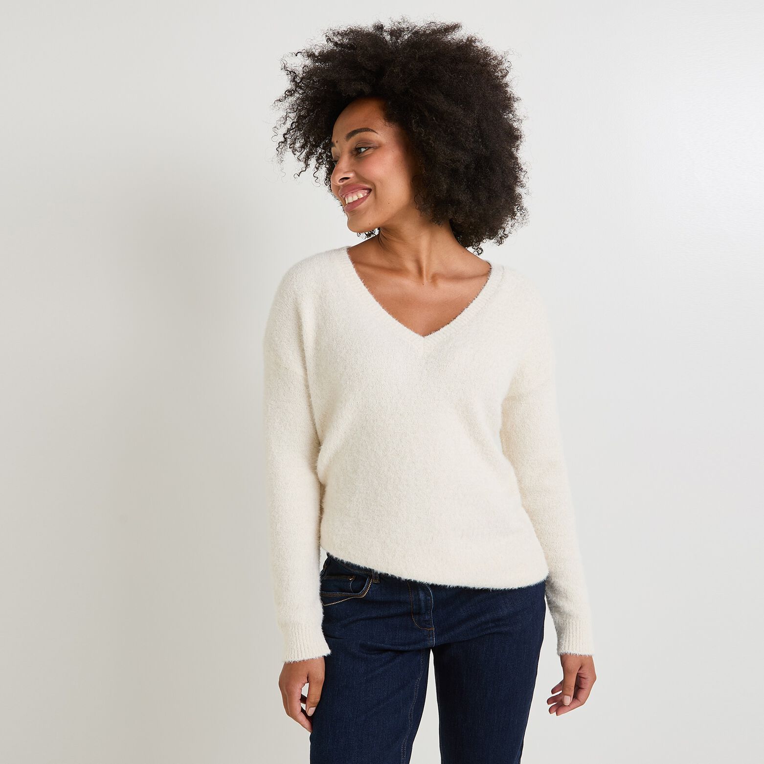 Pull col V femme
