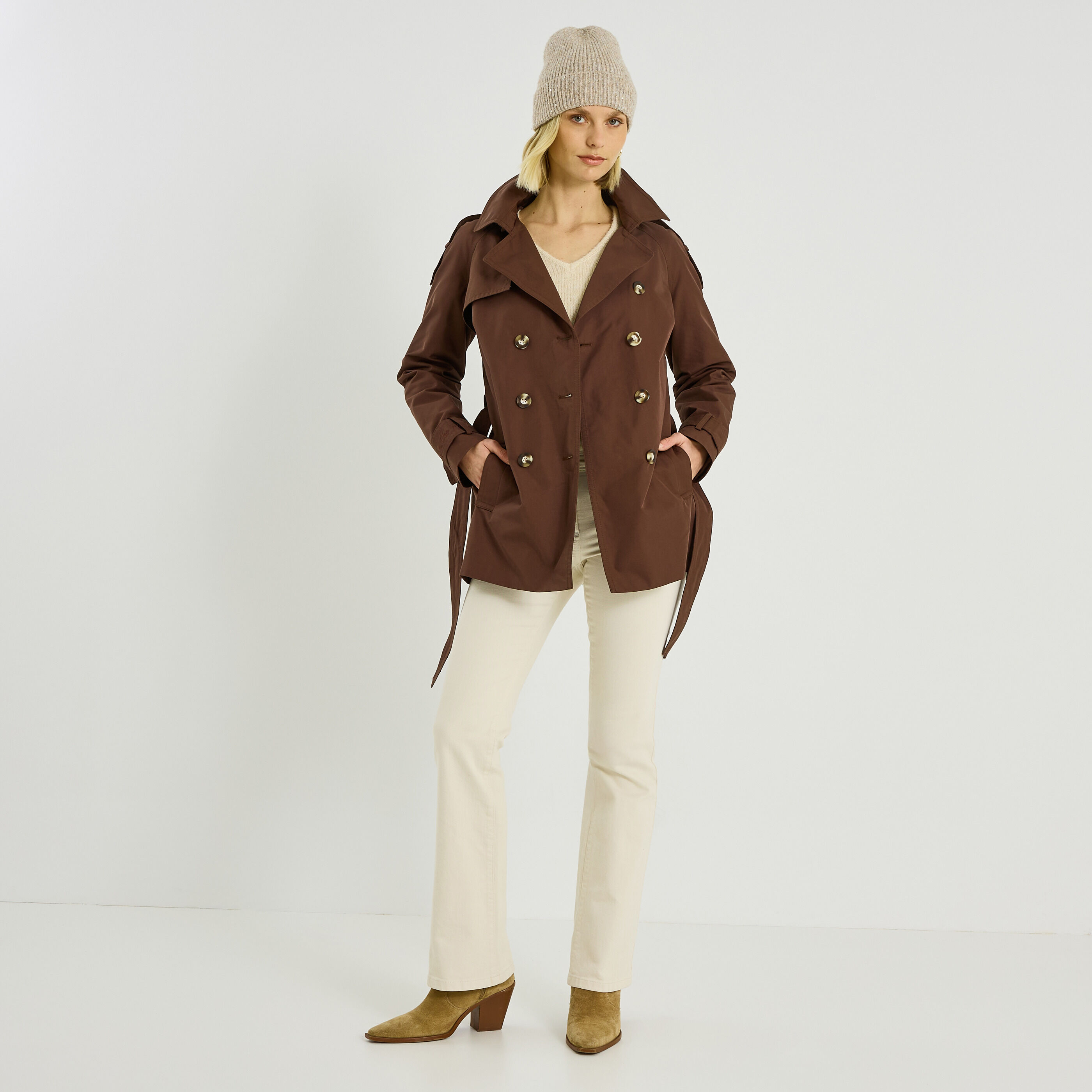 Trench mi-long &agrave; capuche amovible femme