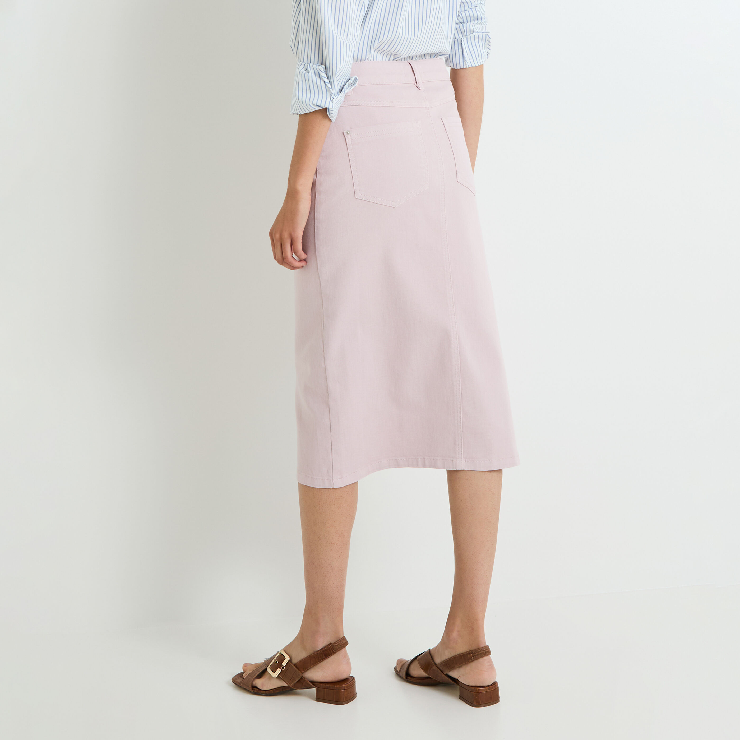 Jupe jean mi longue femme ROSE PALE Graindemalice